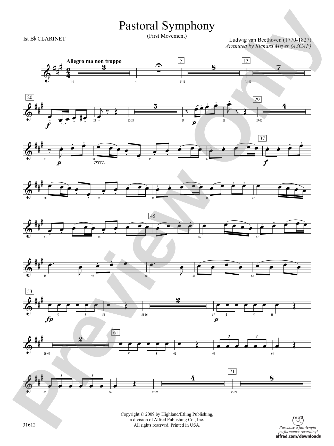 Pastoral Symphony (First Movement): 1st B-flat Clarinet