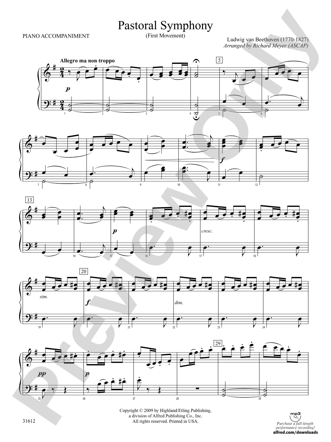 Pastoral Symphony (First Movement): Piano Accompaniment