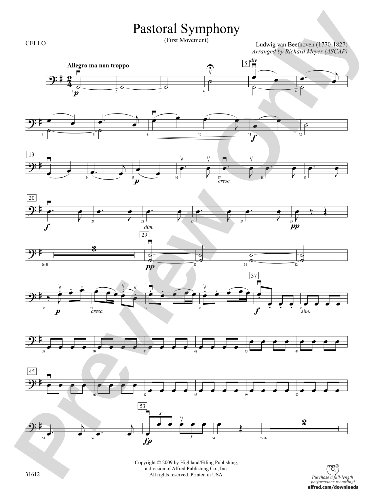 Pastoral Symphony (First Movement): Cello
