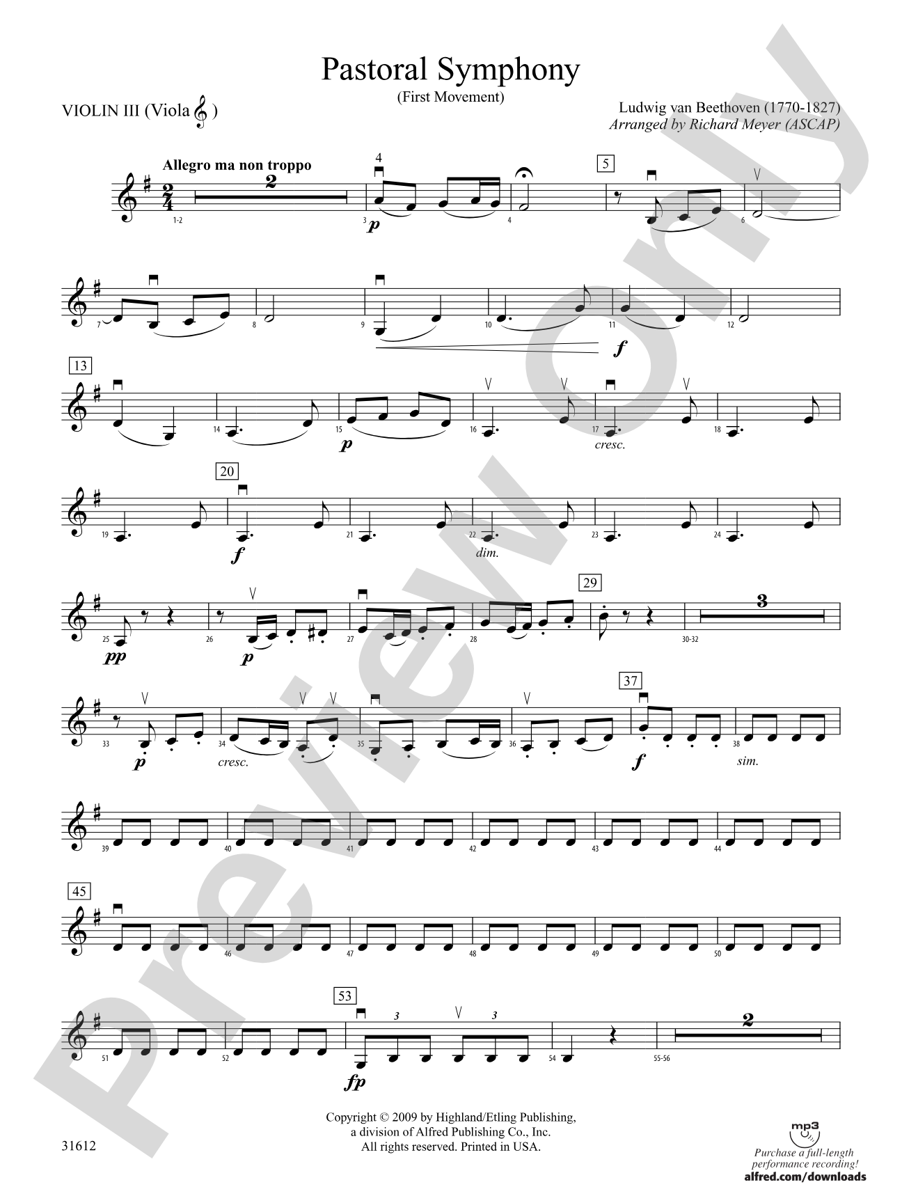 Pastoral Symphony (First Movement): 3rd Violin (Viola [TC])