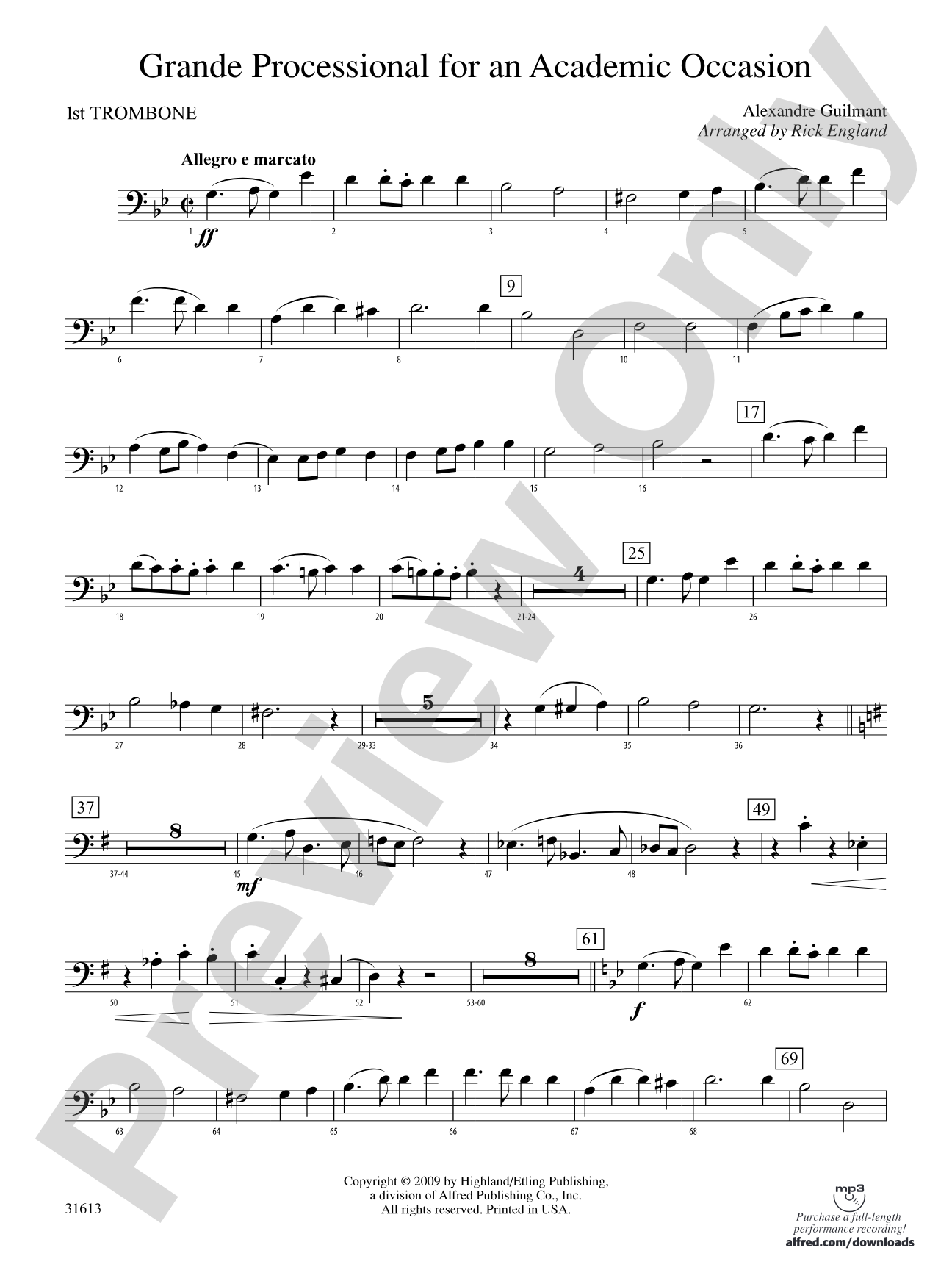 Grande Processional for an Academic Occasion: 1st Trombone