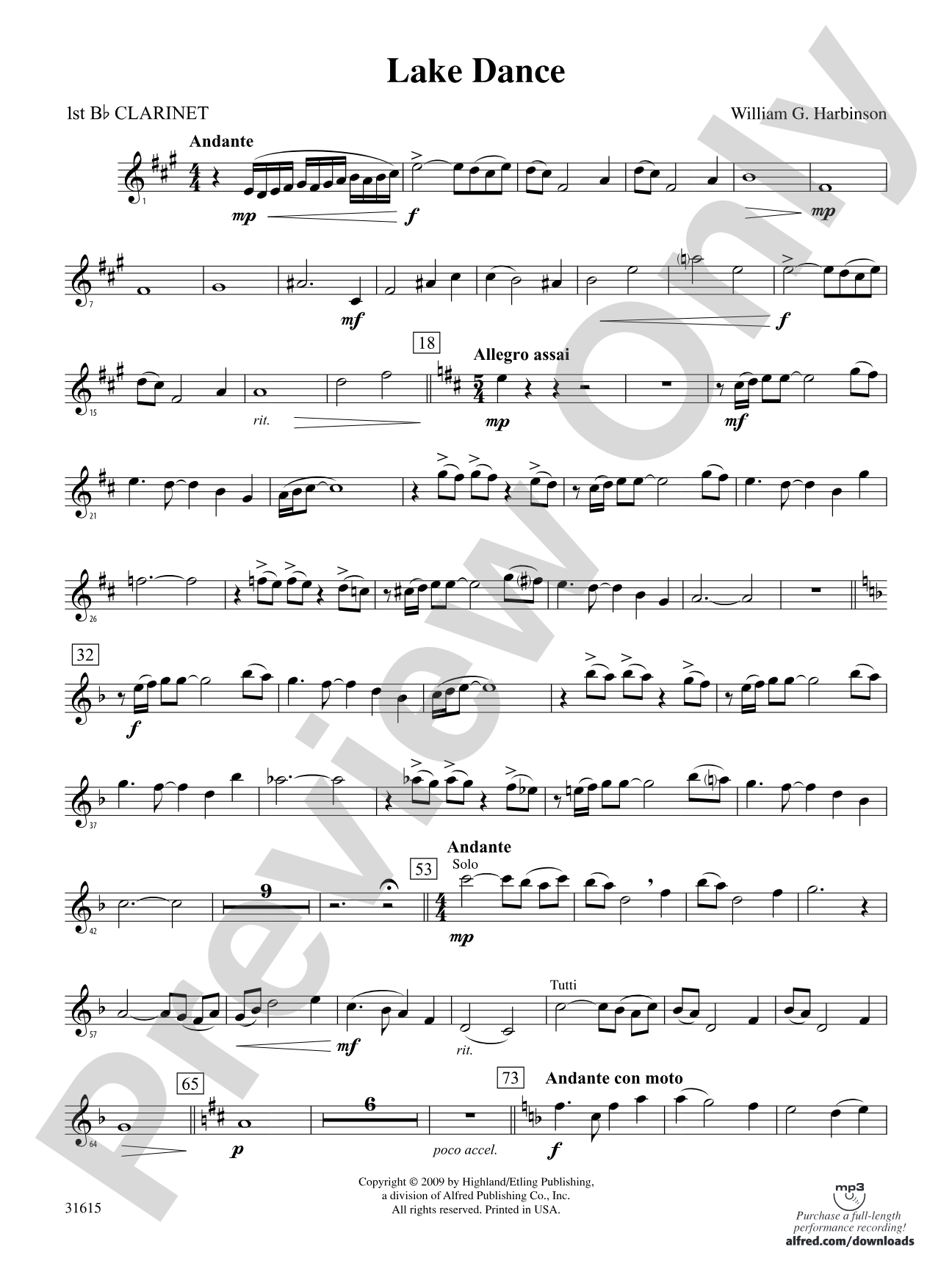 Lake Dance: 1st B-flat Clarinet
