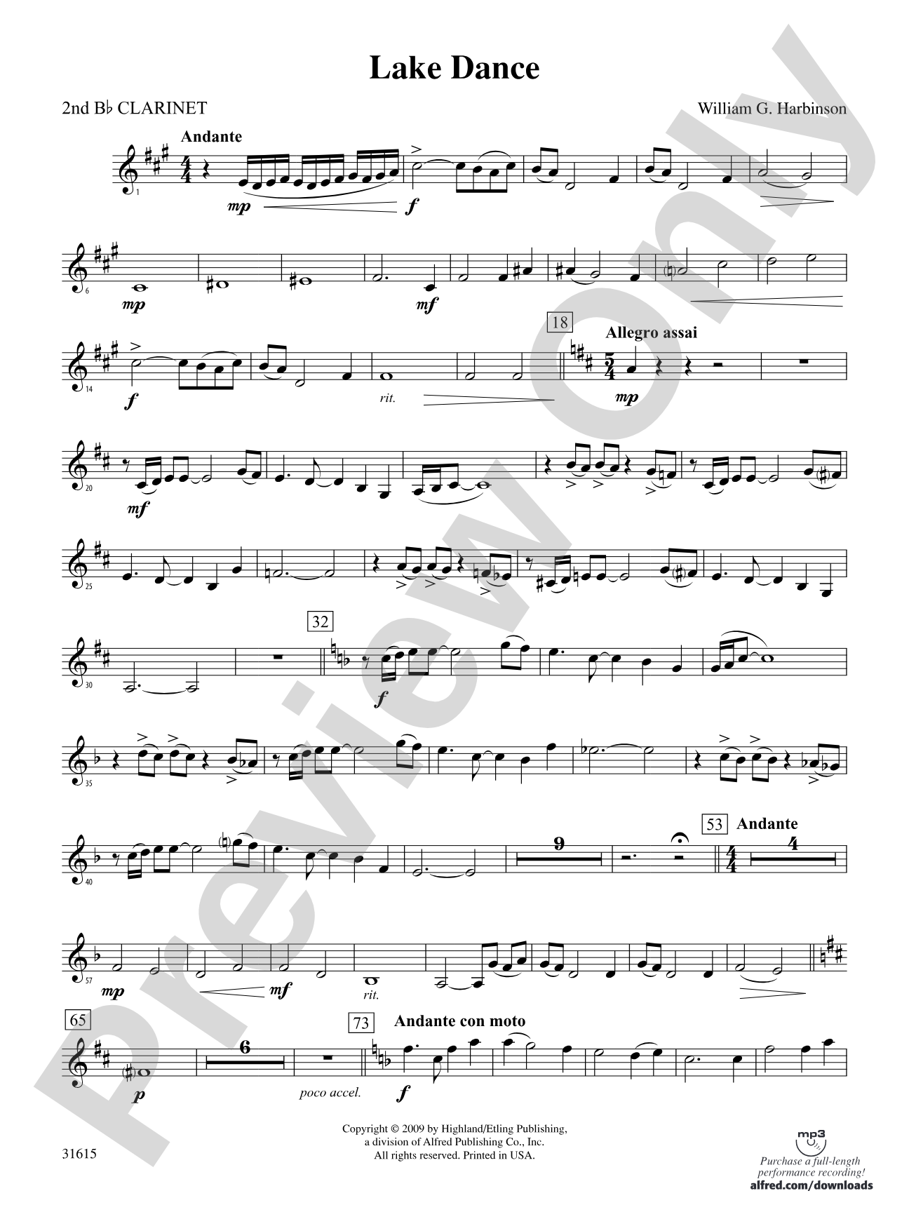 Lake Dance: 2nd B-flat Clarinet