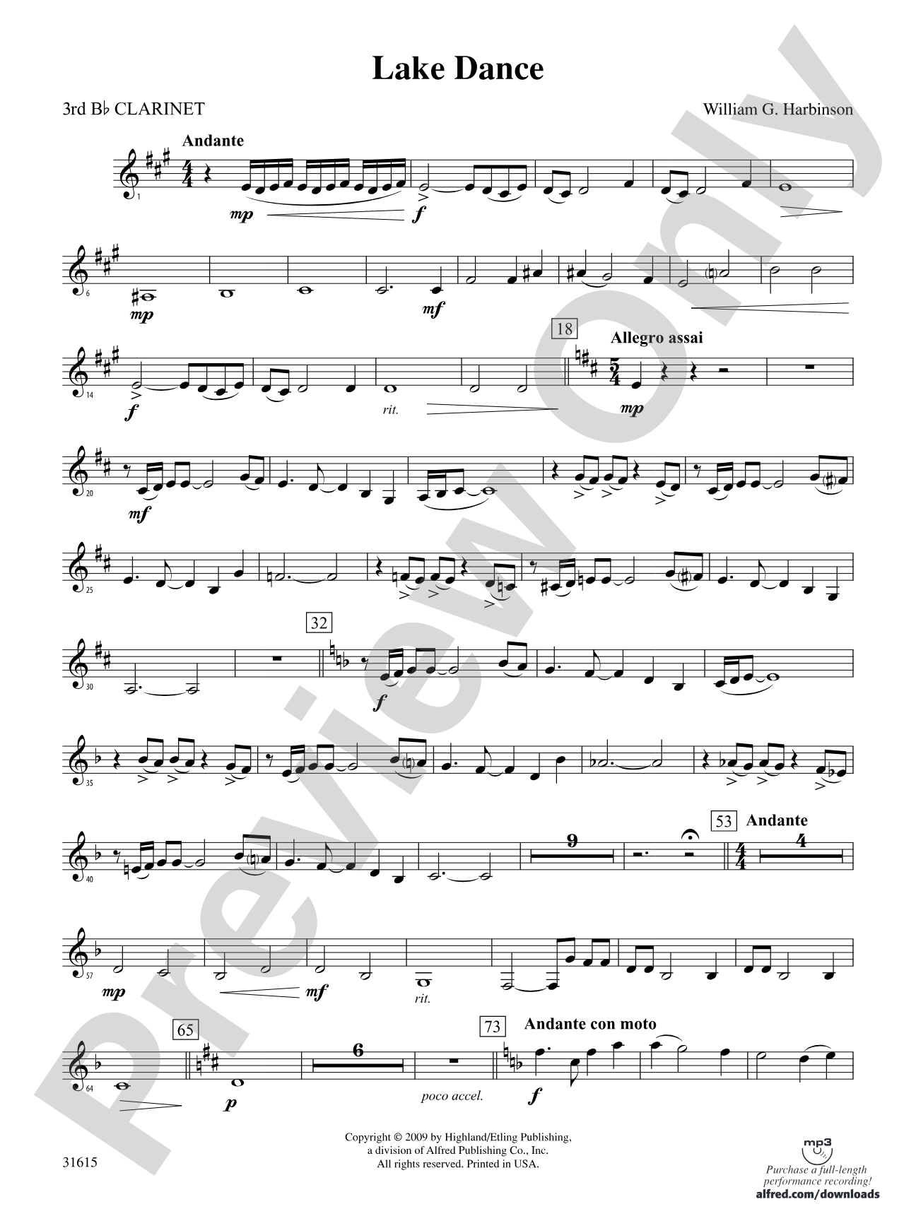 Lake Dance: 3rd B-flat Clarinet