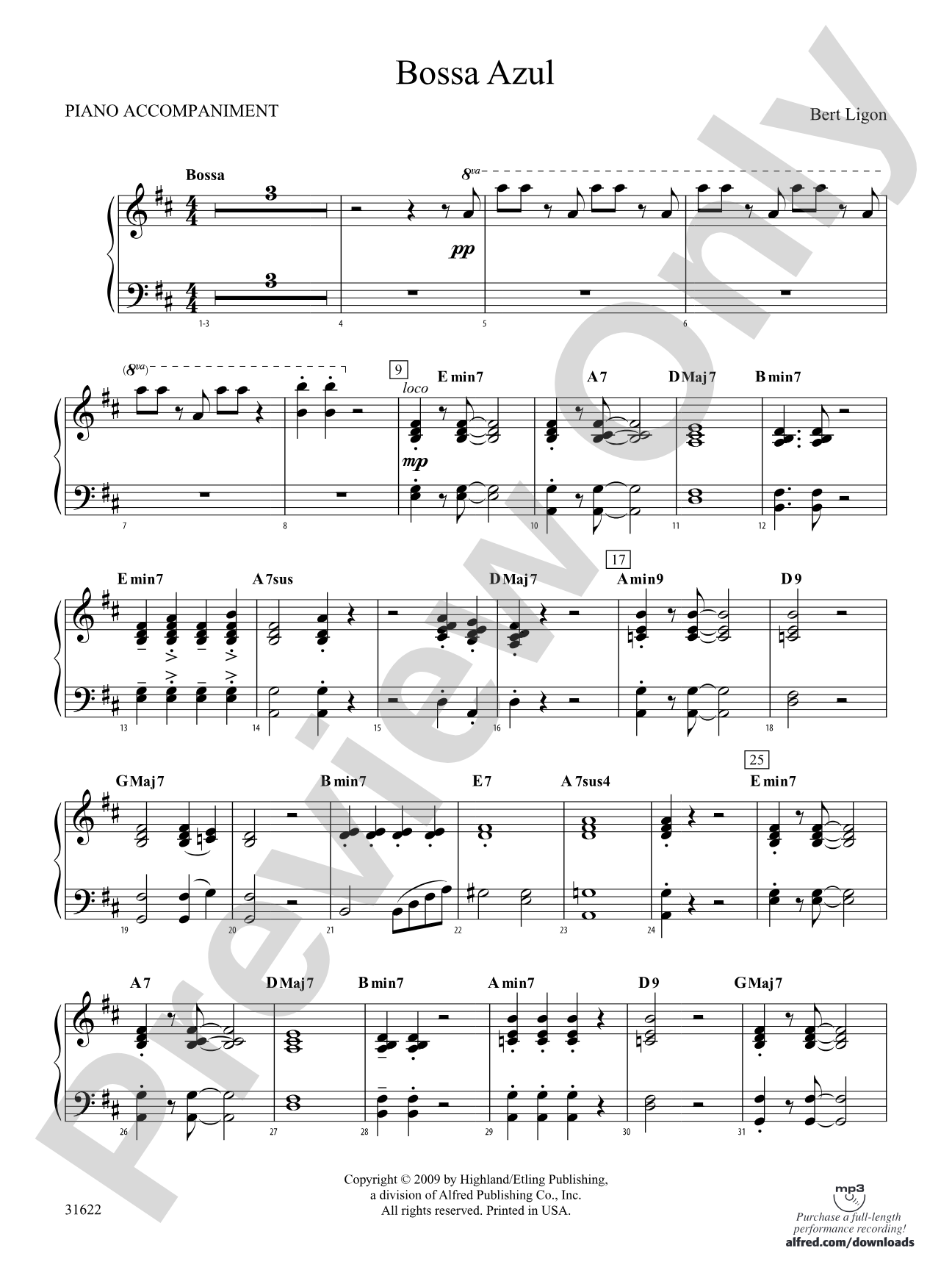 Bossa Azul: Piano Accompaniment