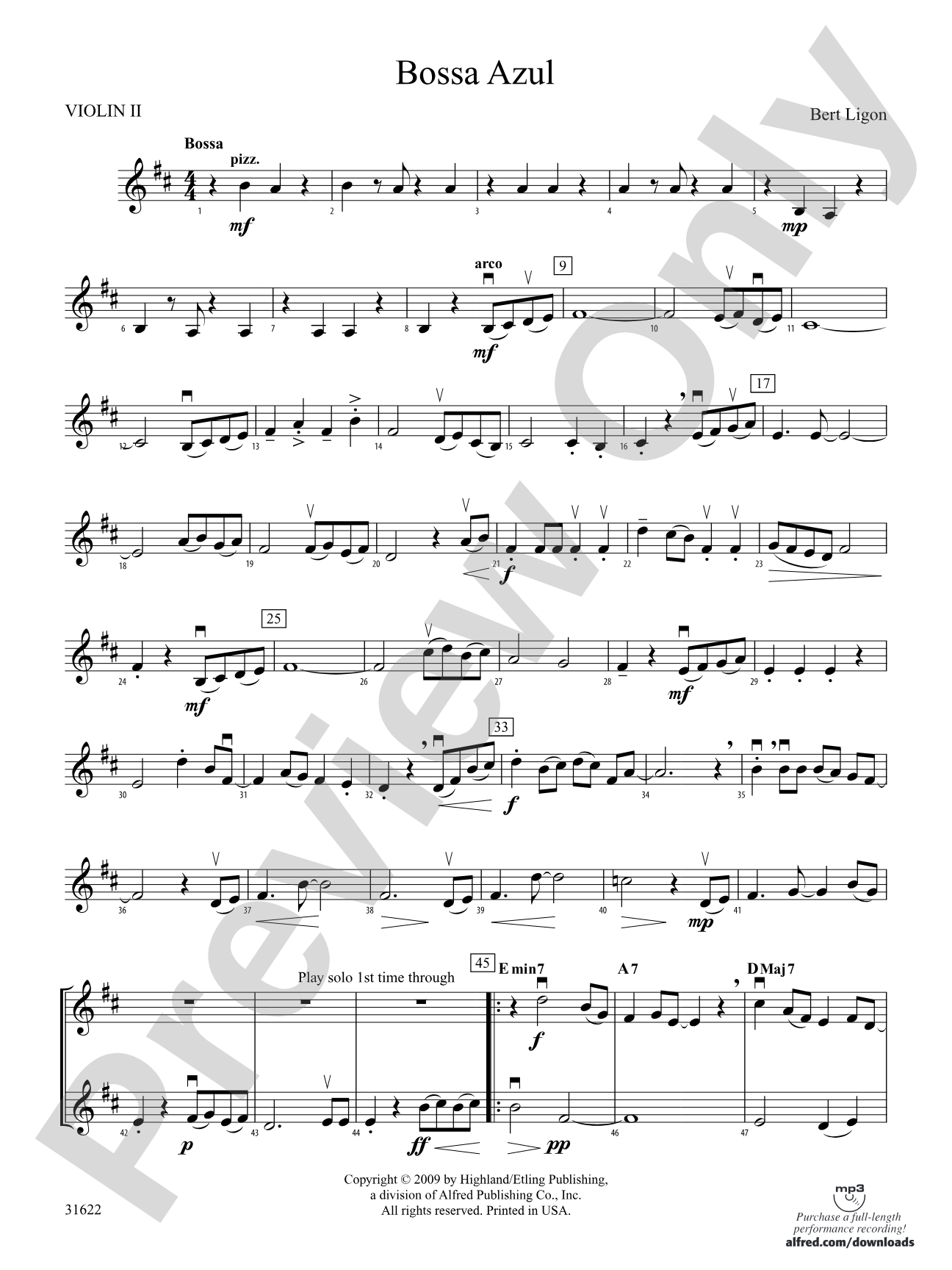 Bossa Azul: 2nd Violin
