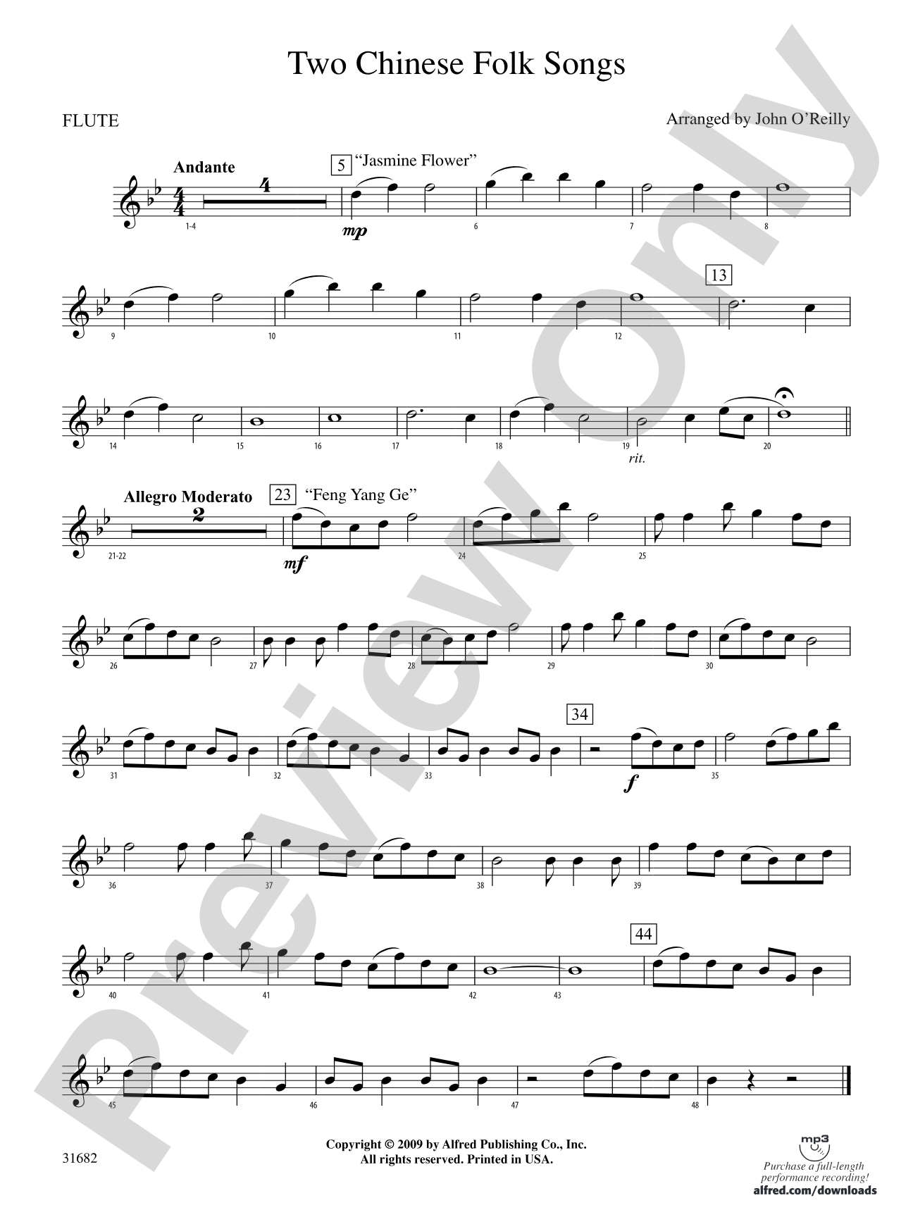 Two Chinese Folk Songs: Flute