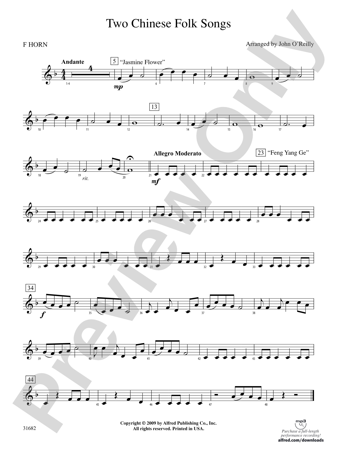 Two Chinese Folk Songs: 1st F Horn