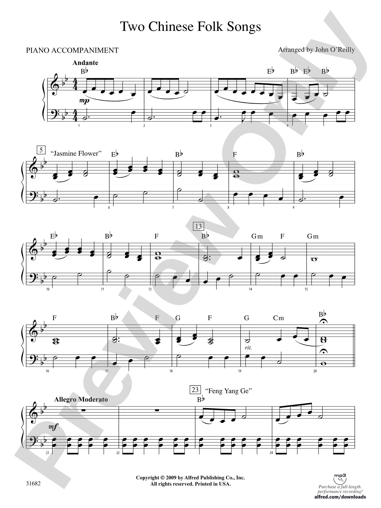 Two Chinese Folk Songs: Piano Accompaniment