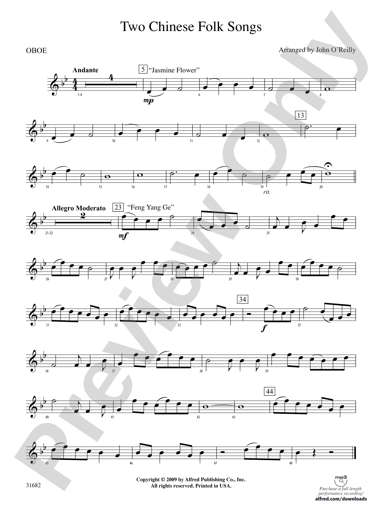Two Chinese Folk Songs: Oboe