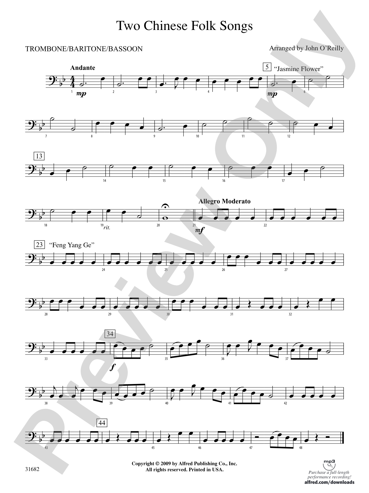 Two Chinese Folk Songs: 1st Trombone