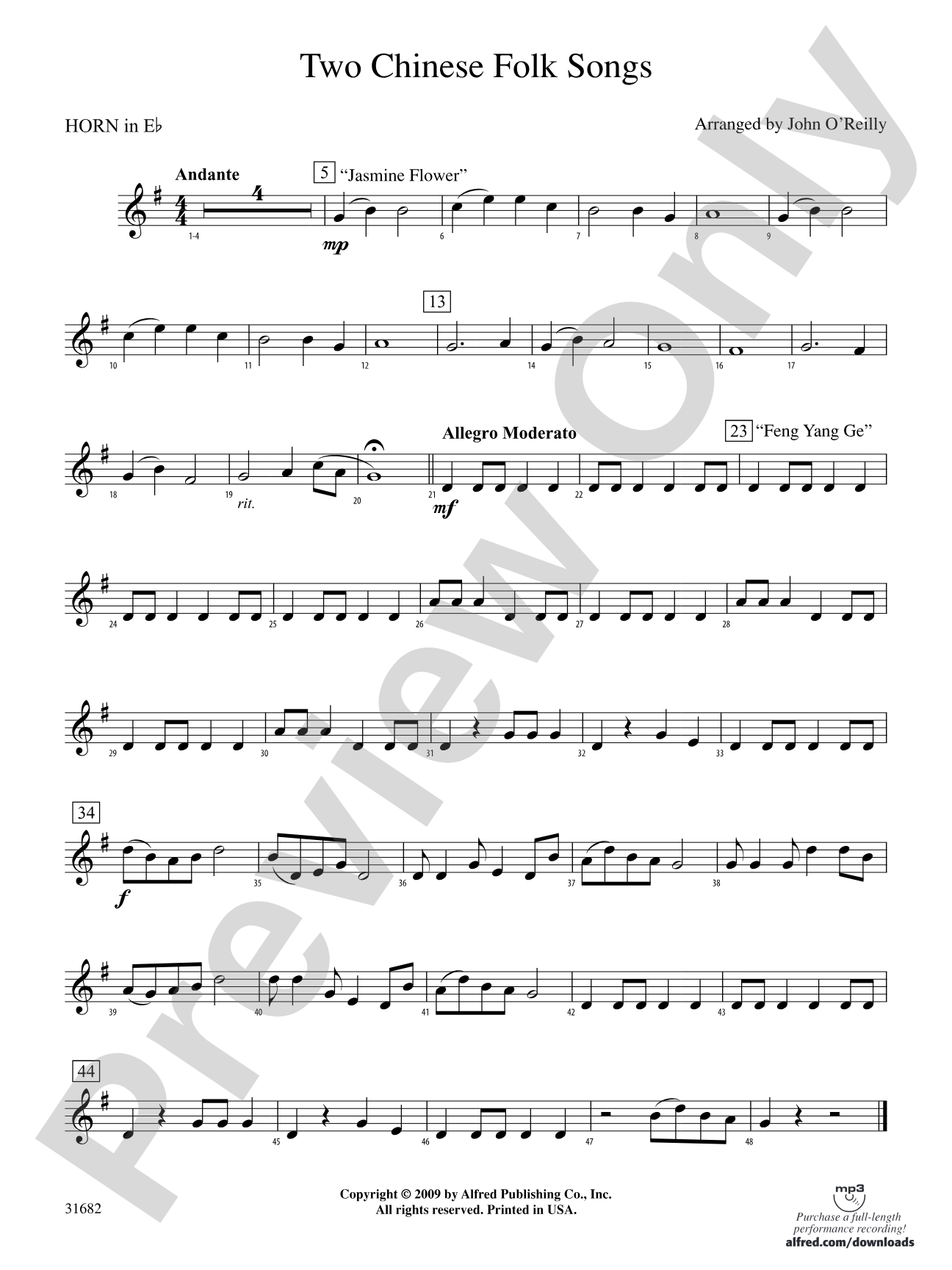 Two Chinese Folk Songs: (wp) 1st Horn in E-flat
