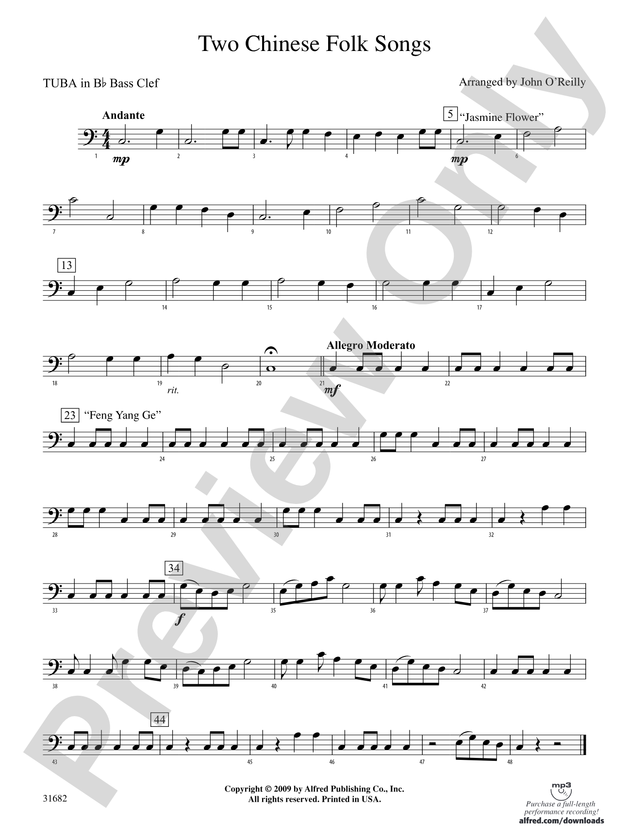 Two Chinese Folk Songs: (wp) B-flat Tuba B.C.