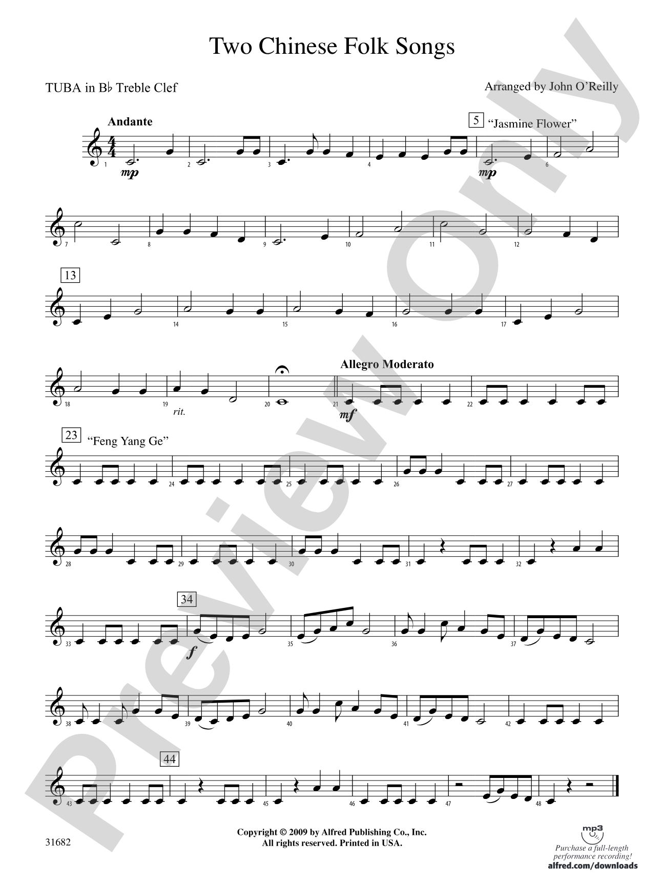 Two Chinese Folk Songs: (wp) B-flat Tuba T.C.