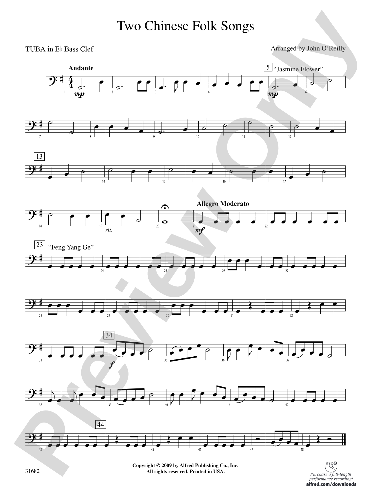 Two Chinese Folk Songs: (wp) E-flat Tuba B.C.