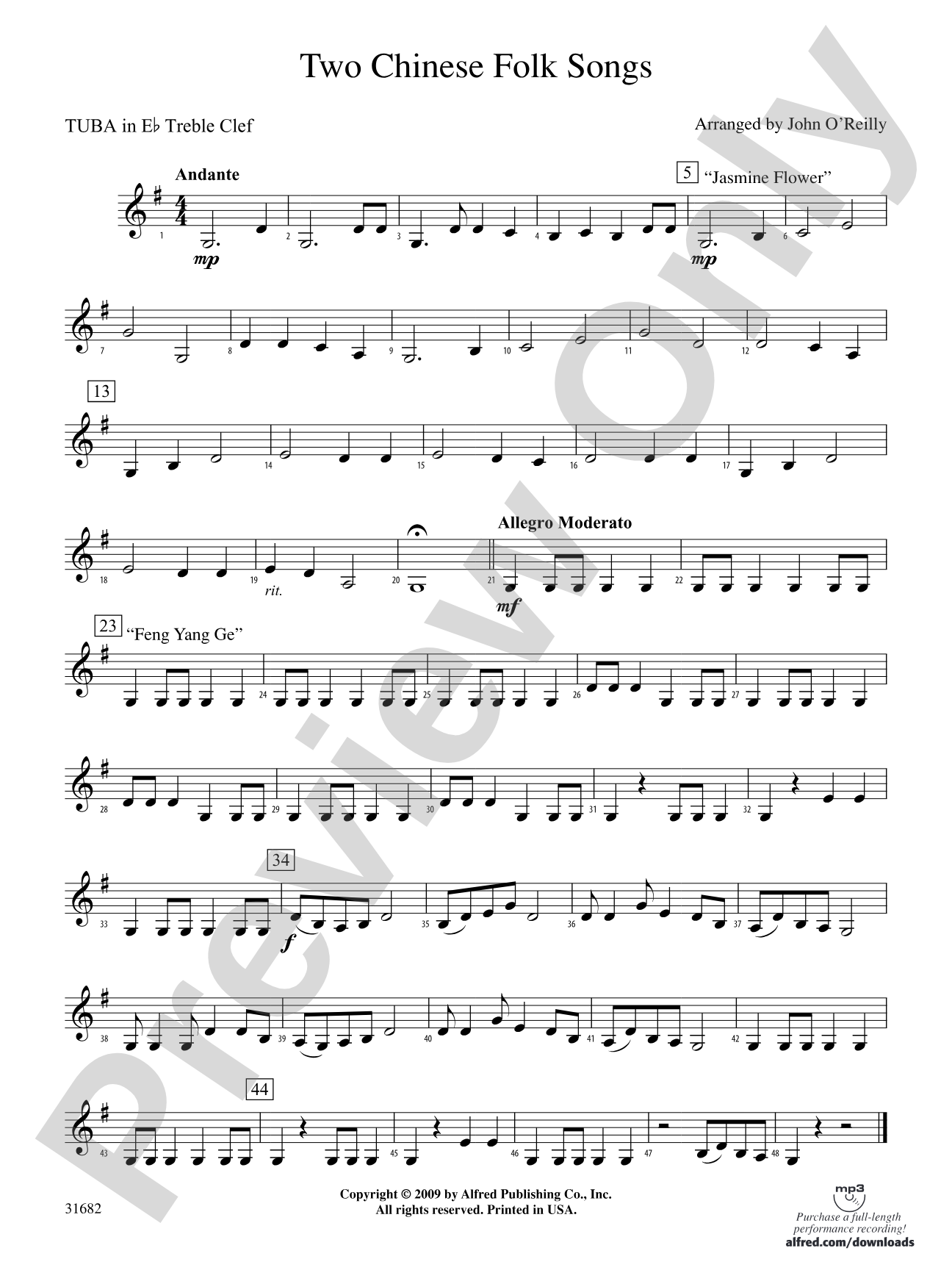 Two Chinese Folk Songs: (wp) E-flat Tuba T.C.