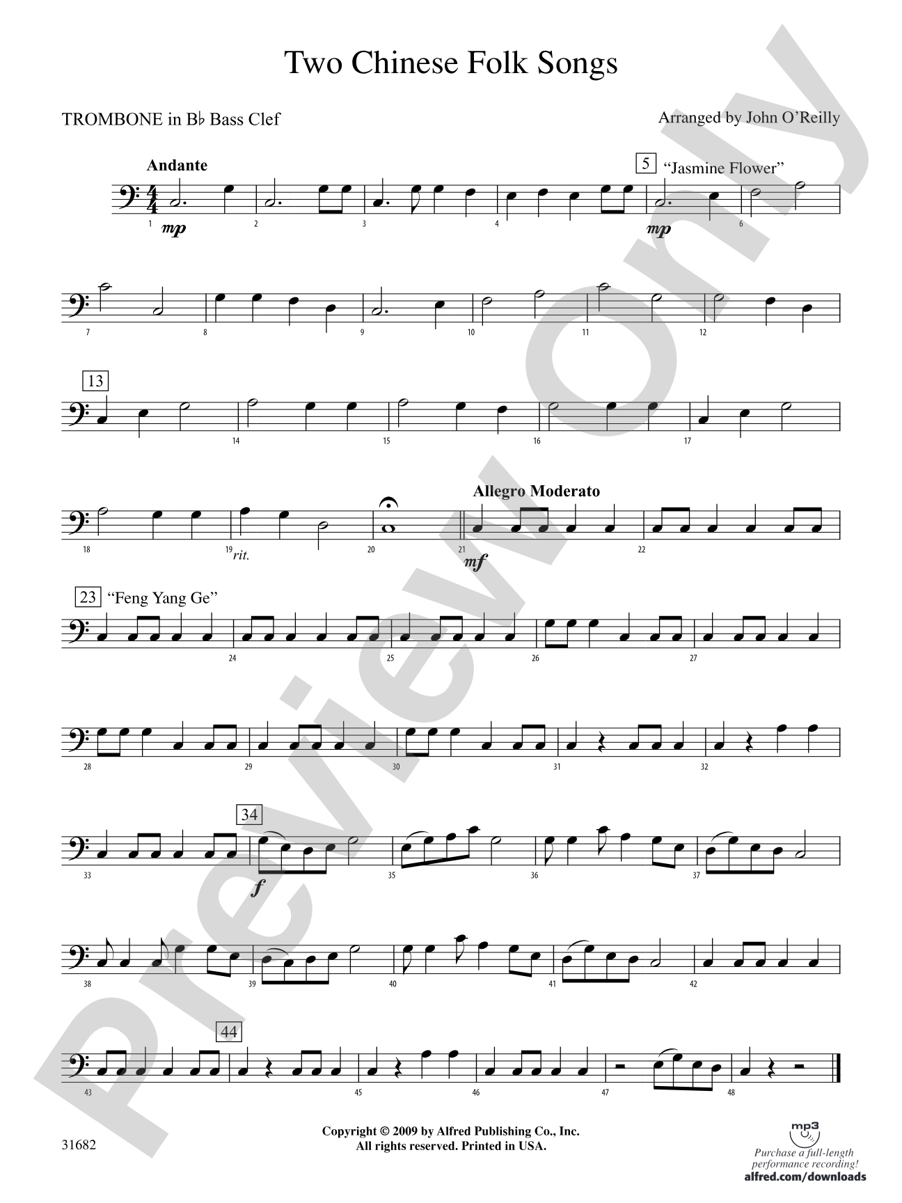 Two Chinese Folk Songs: (wp) 1st B-flat Trombone B.C.