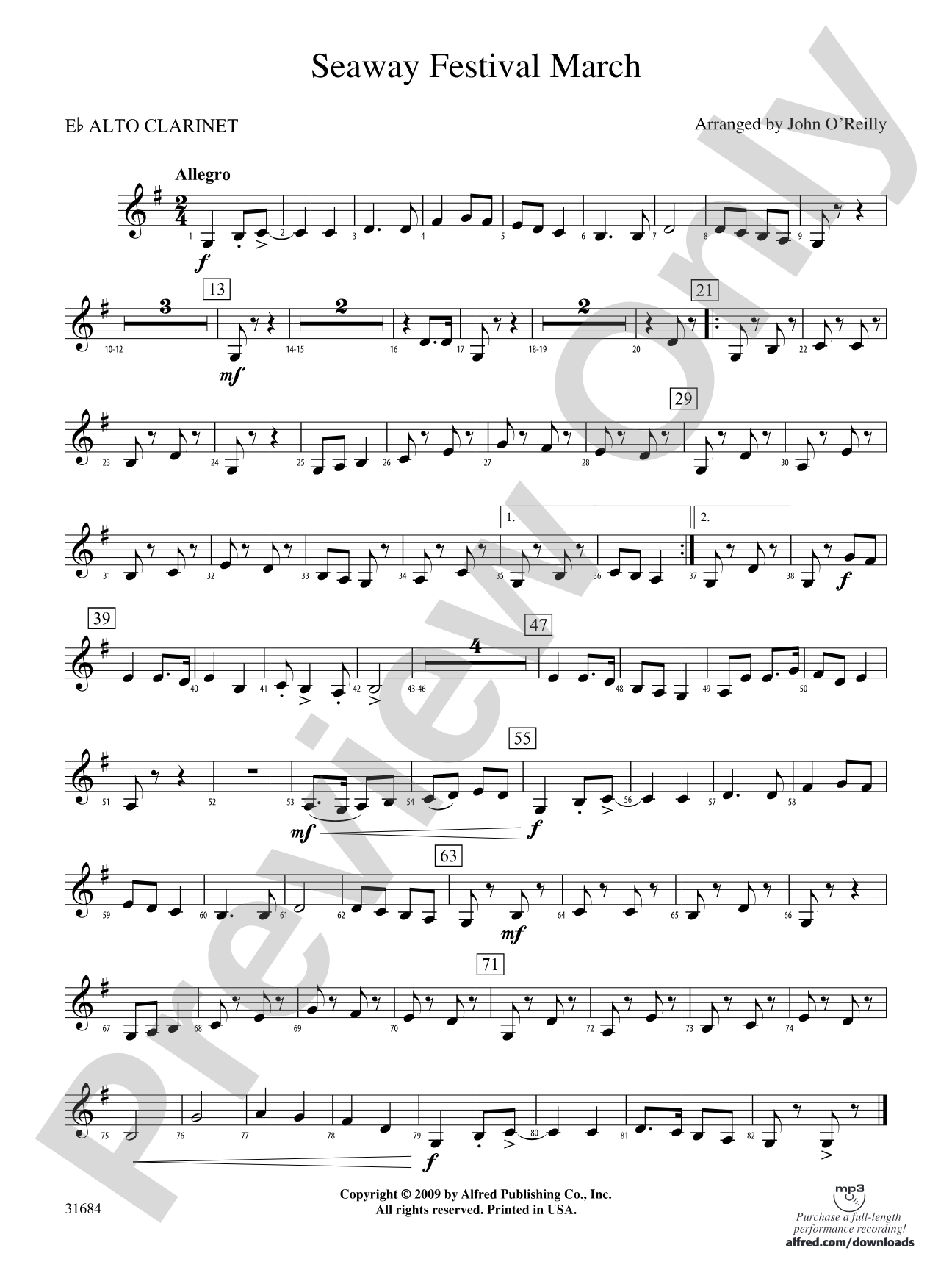 Seaway Festival March: (wp) E-flat Alto Clarinet