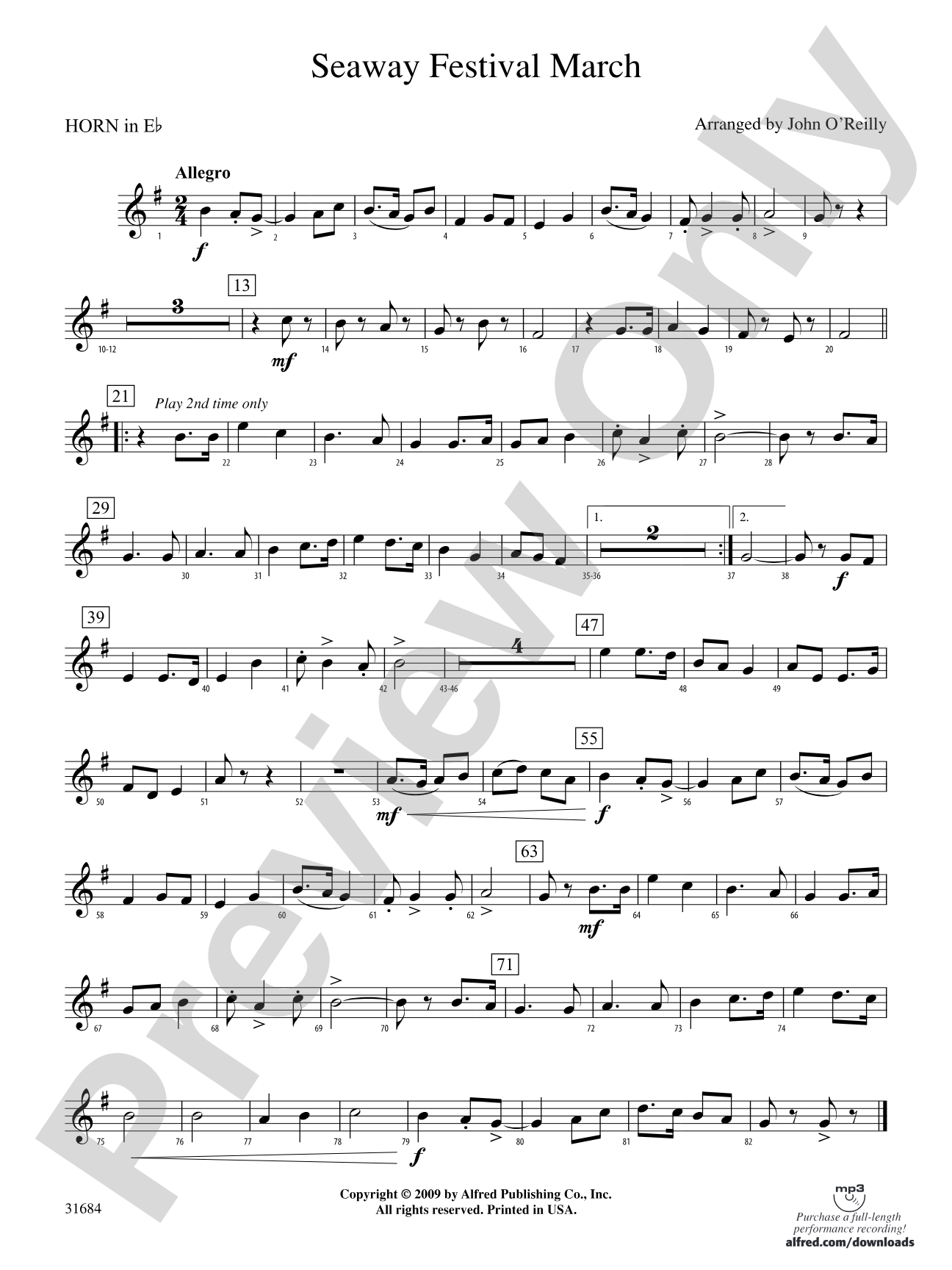 Seaway Festival March: (wp) 1st Horn in E-flat