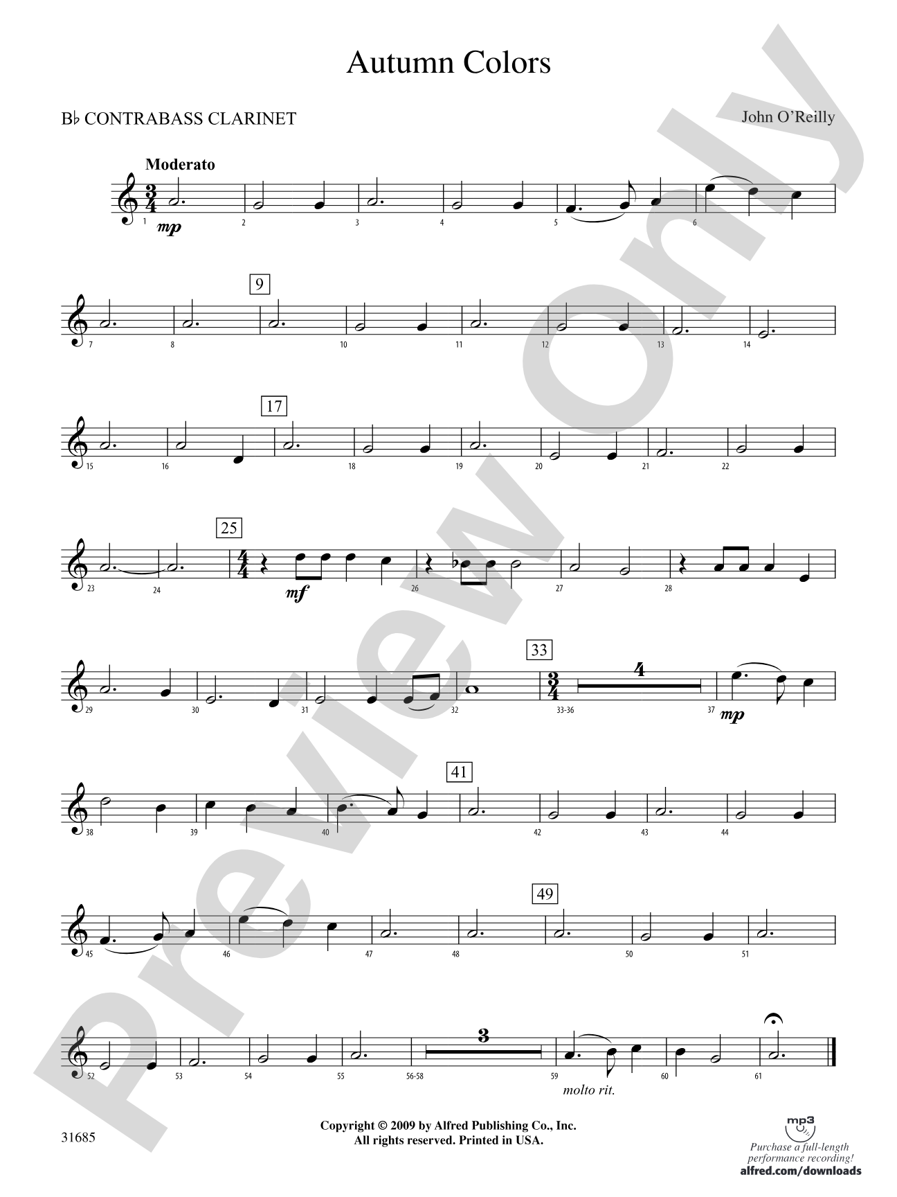 Autumn Colors: (wp) B-flat Contrabass Clarinet