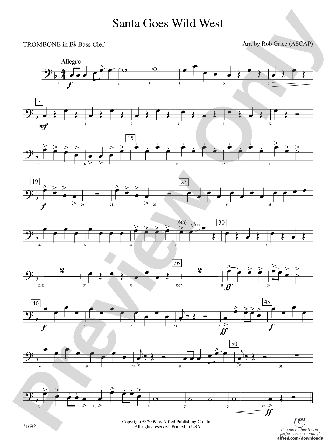 Santa Goes Wild West: (wp) 1st B-flat Trombone B.C.