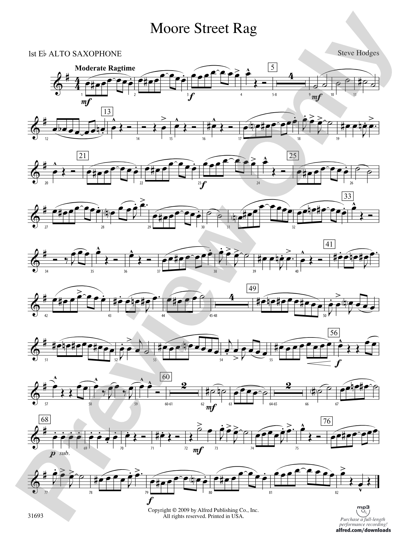Moore Street Rag: E-flat Alto Saxophone