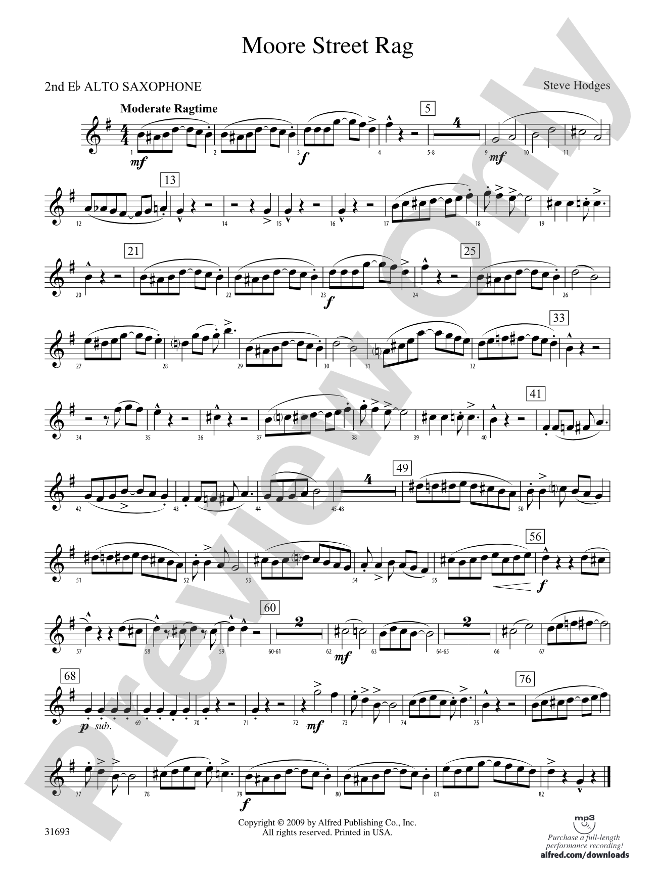 Moore Street Rag: 2nd E-flat Alto Saxophone