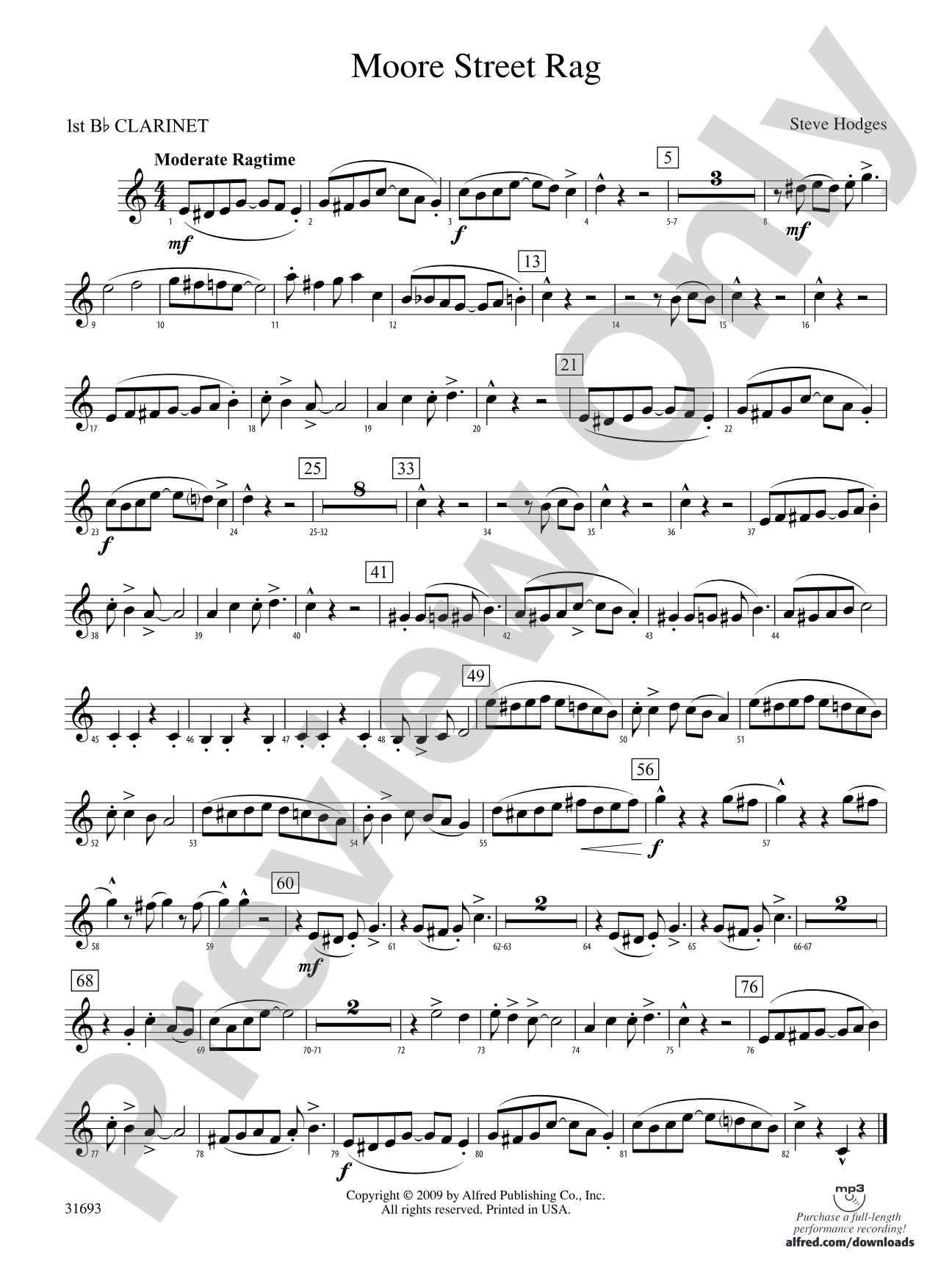 Moore Street Rag: 1st B-flat Clarinet