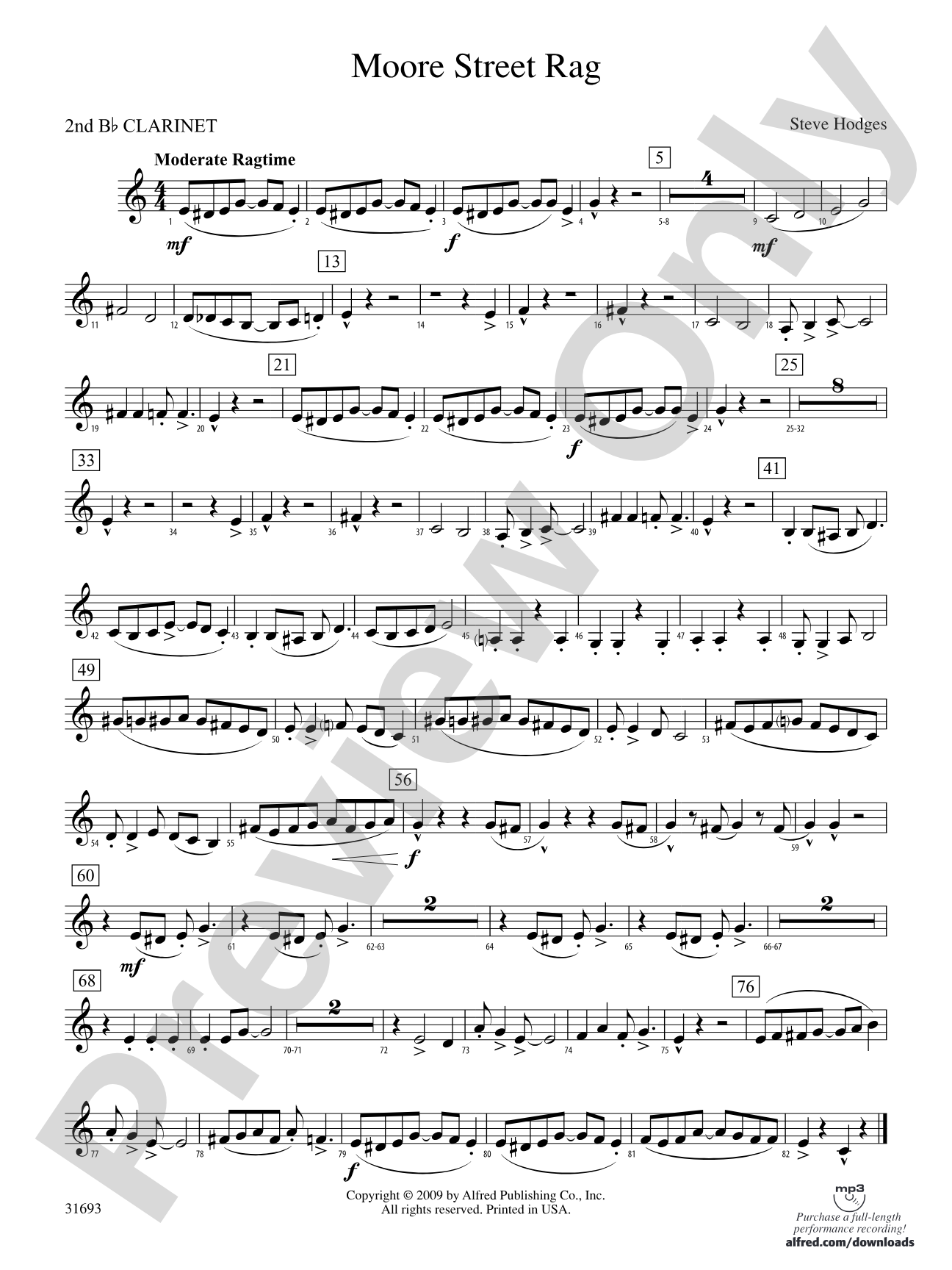Moore Street Rag: 2nd B-flat Clarinet