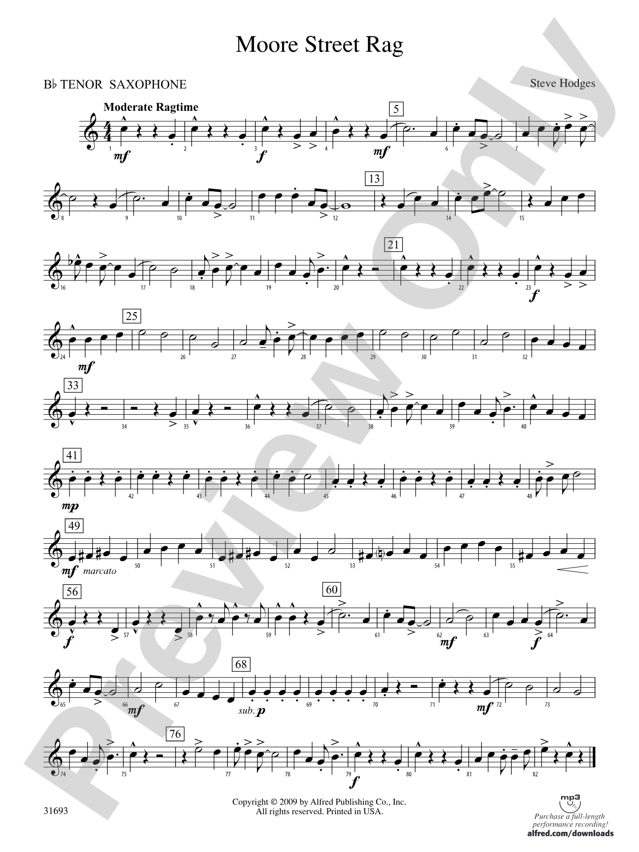 Moore Street Rag: B-flat Tenor Saxophone