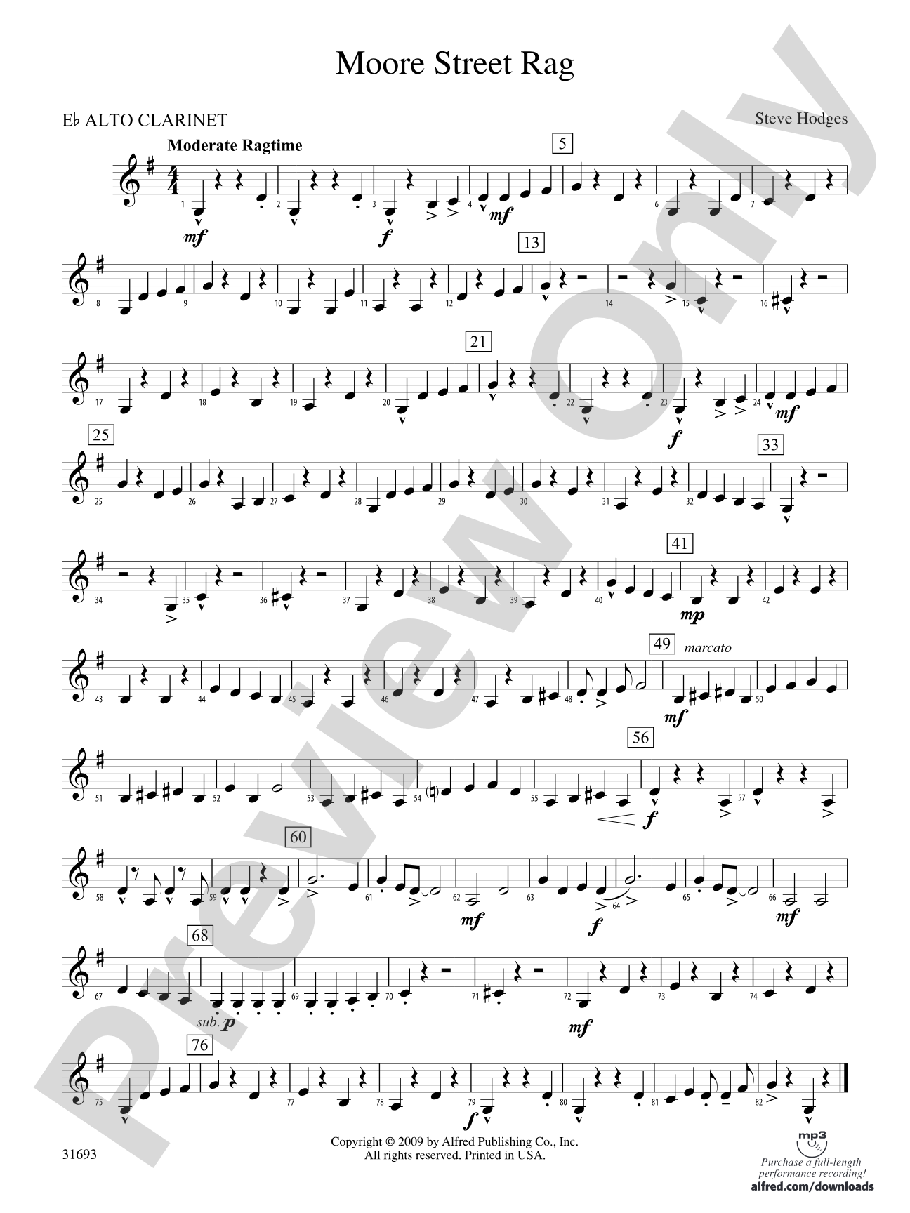 Moore Street Rag: (wp) E-flat Alto Clarinet