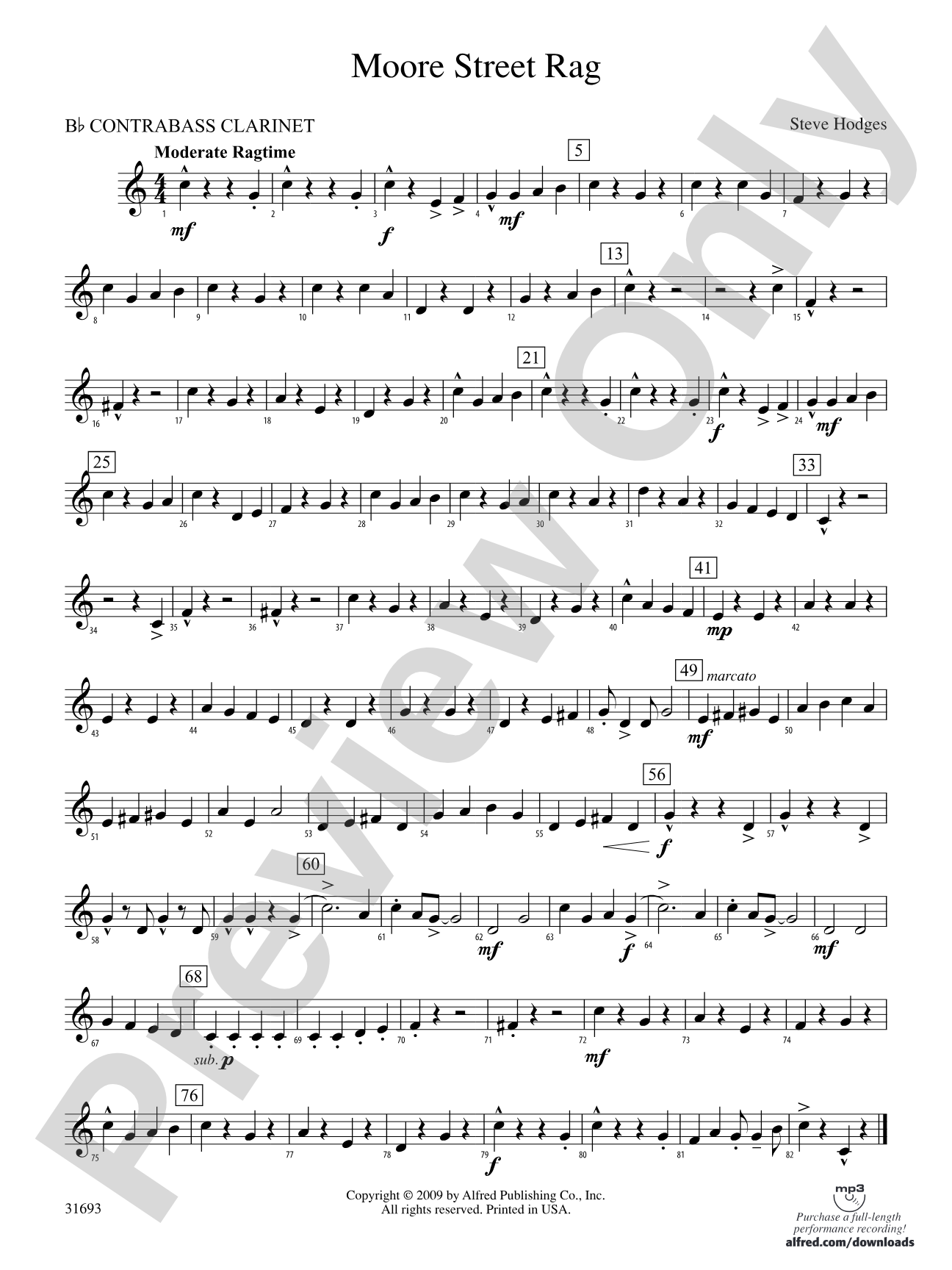 Moore Street Rag: (wp) B-flat Contrabass Clarinet