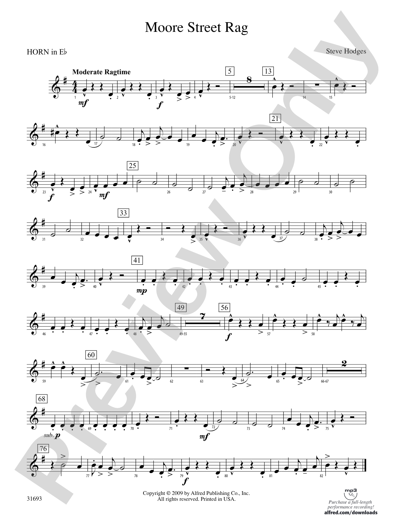 Moore Street Rag: (wp) 1st Horn in E-flat