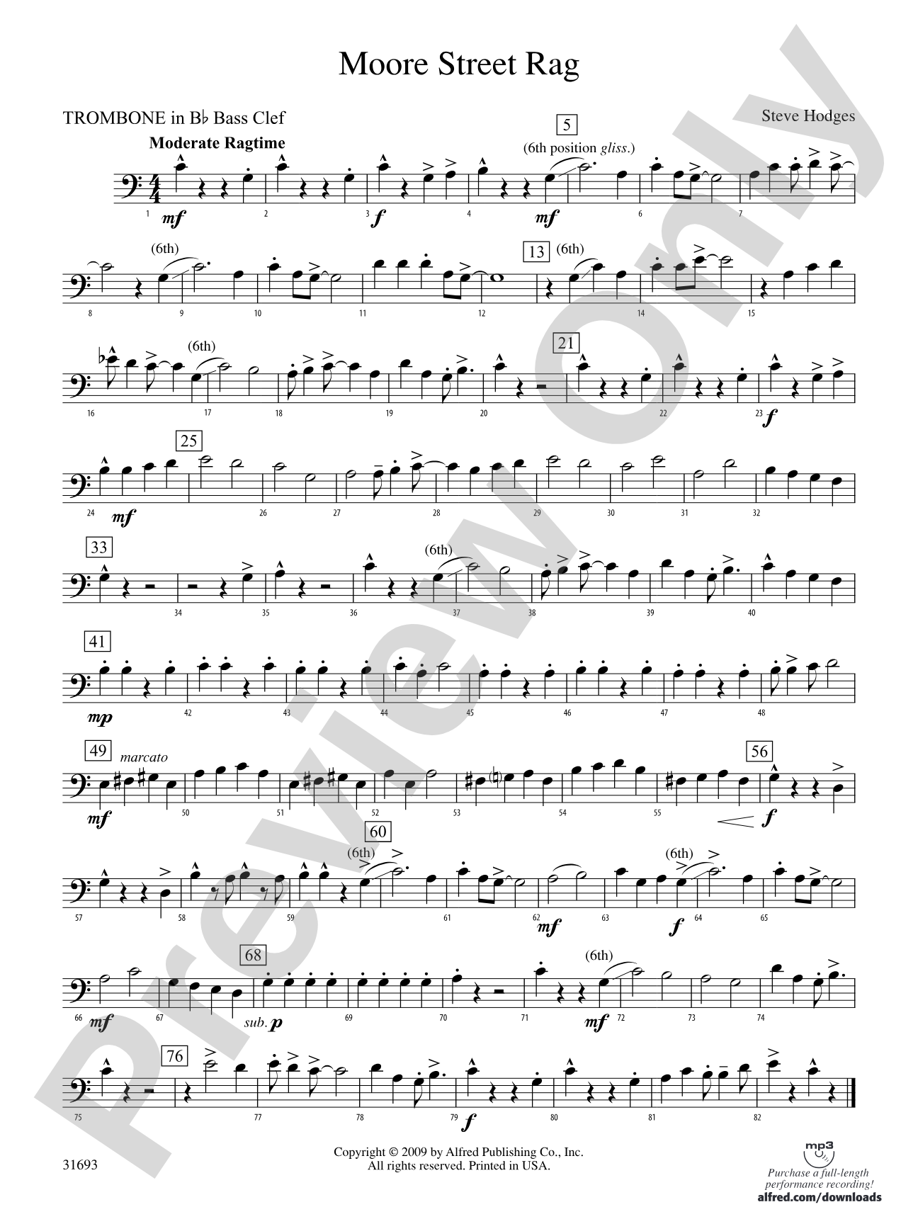 Moore Street Rag: (wp) 1st B-flat Trombone B.C.