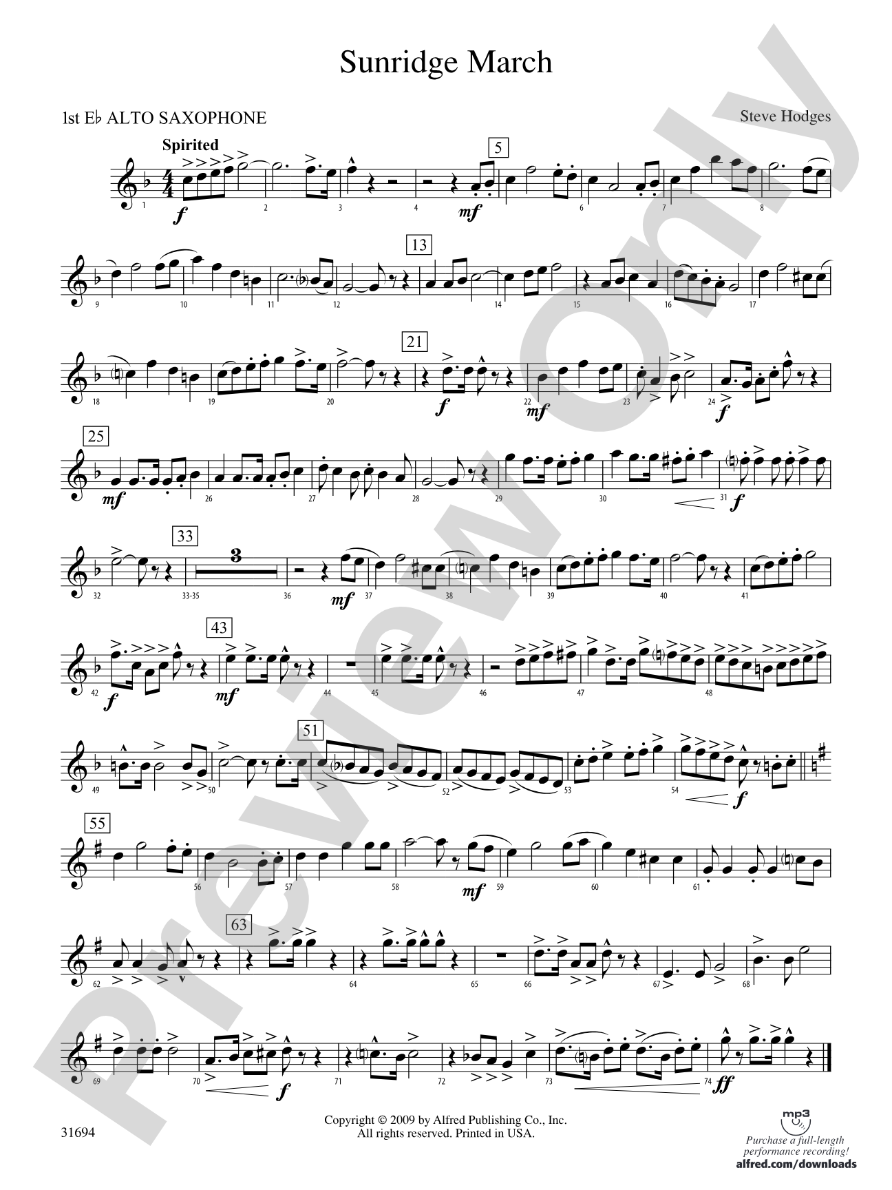 Sunridge March: E-flat Alto Saxophone
