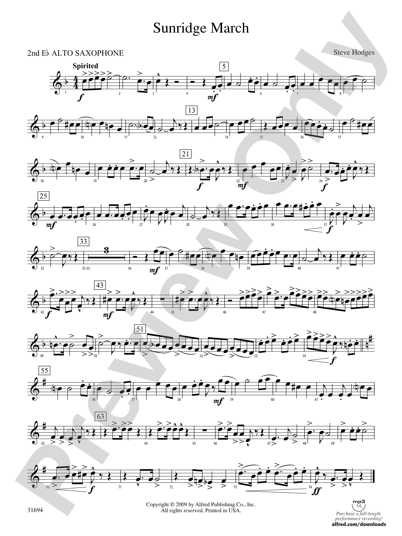 Sunridge March: 2nd E-flat Alto Saxophone