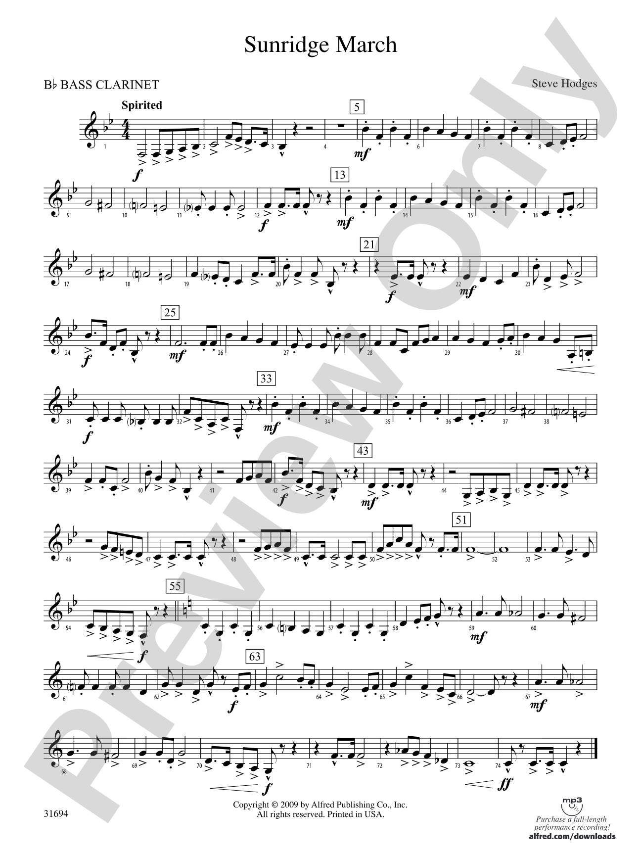 Sunridge March: B-flat Bass Clarinet