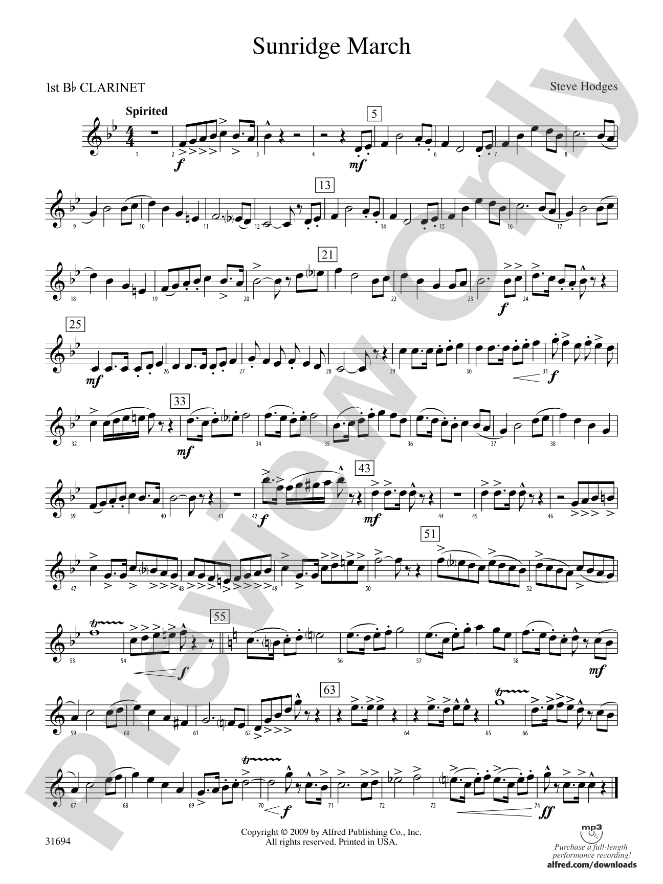Sunridge March: 1st B-flat Clarinet