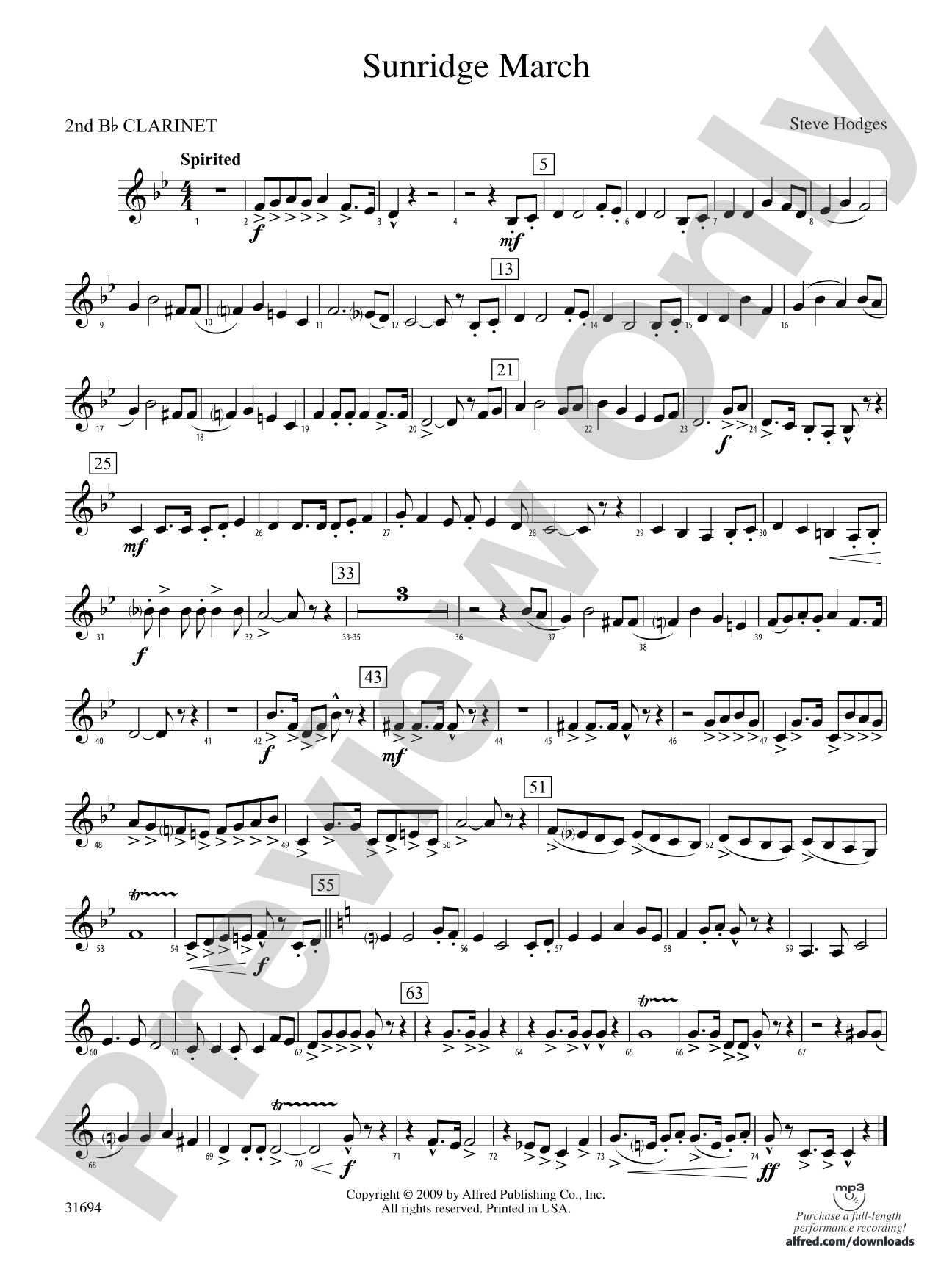 Sunridge March: 2nd B-flat Clarinet