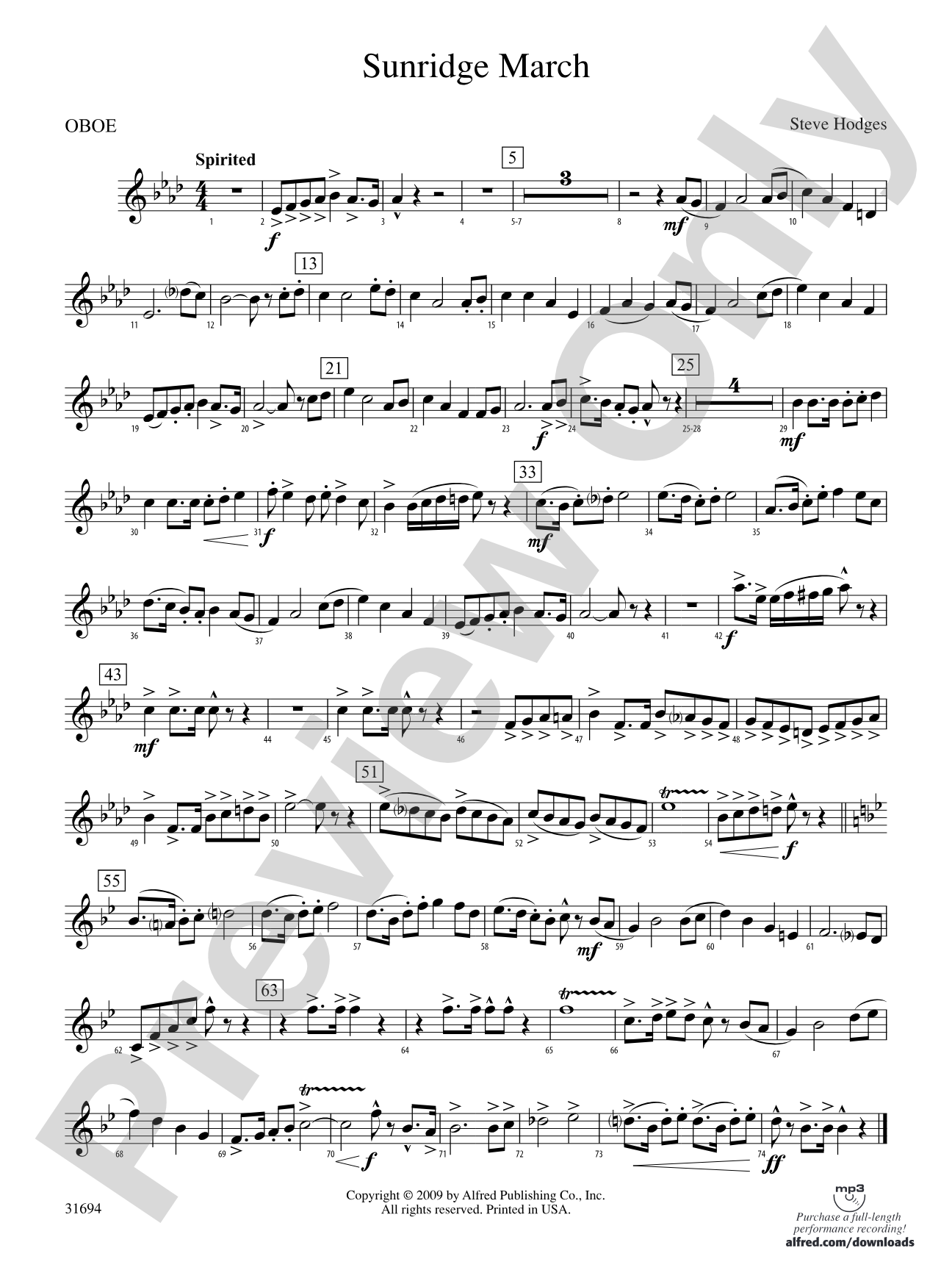 Sunridge March: Oboe