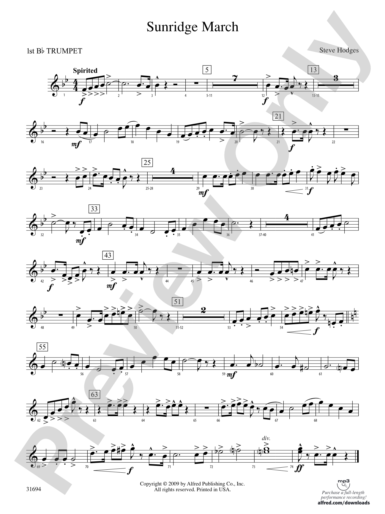 Sunridge March: 1st B-flat Trumpet