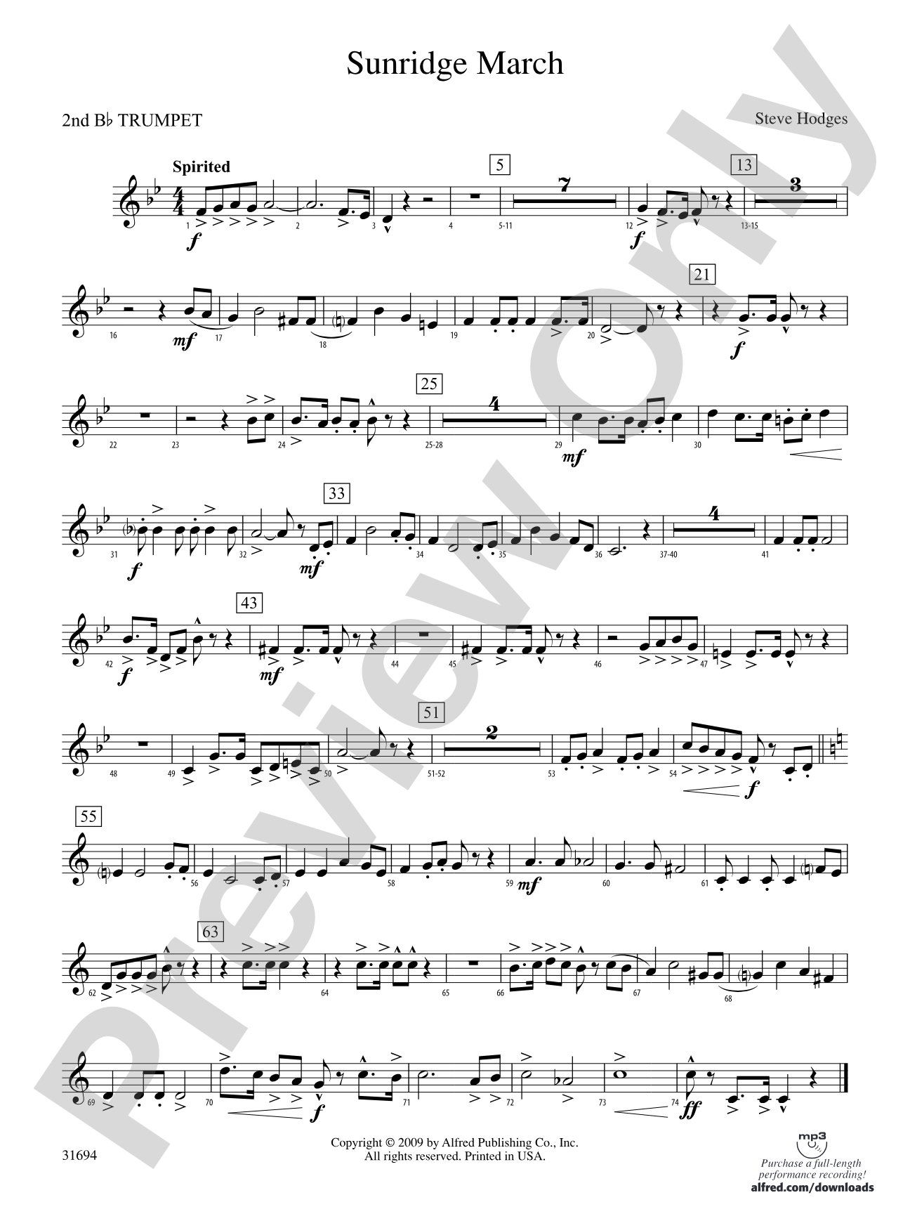 Sunridge March: 2nd B-flat Trumpet