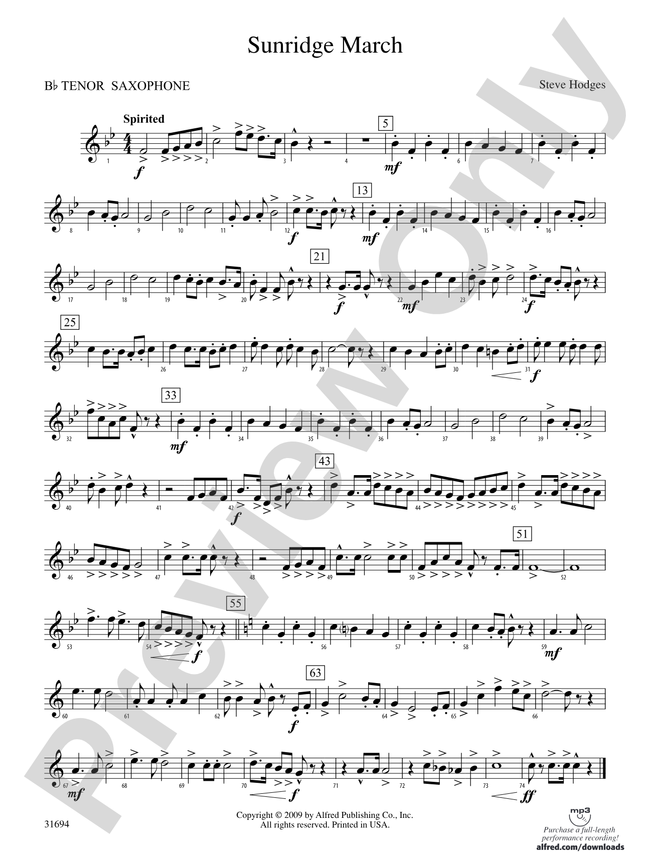 Sunridge March: B-flat Tenor Saxophone