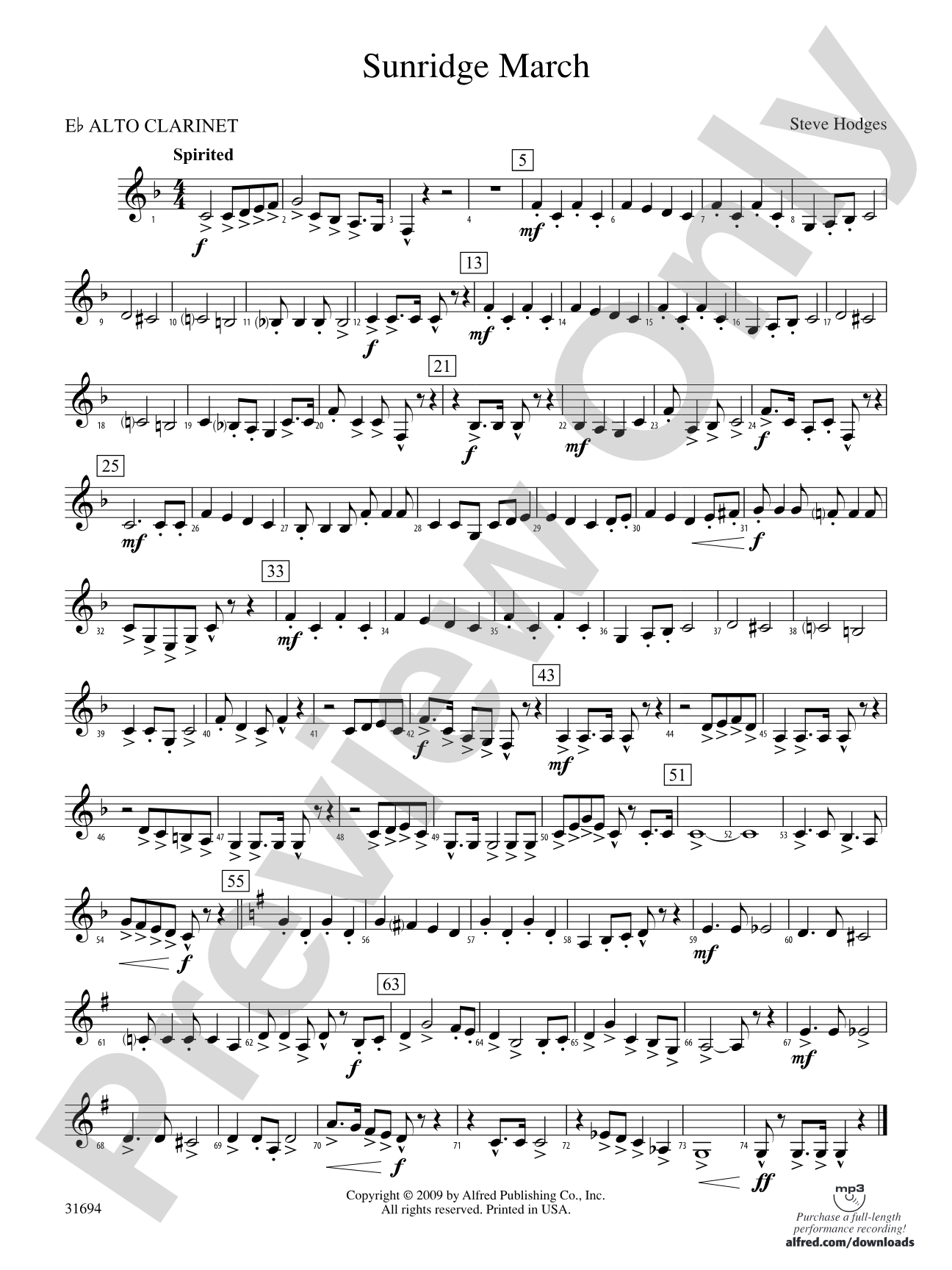 Sunridge March: (wp) E-flat Alto Clarinet