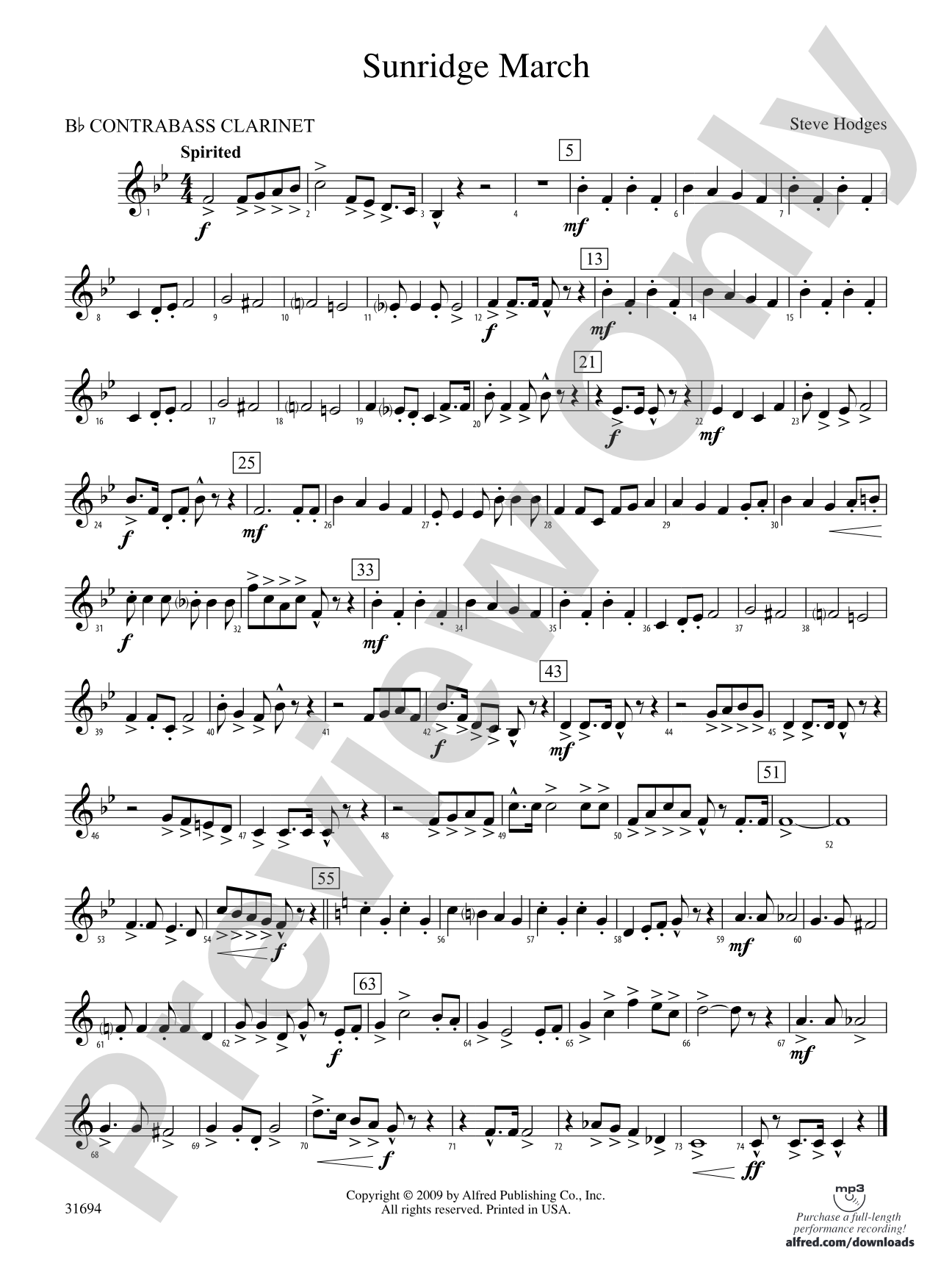 Sunridge March: (wp) B-flat Contrabass Clarinet