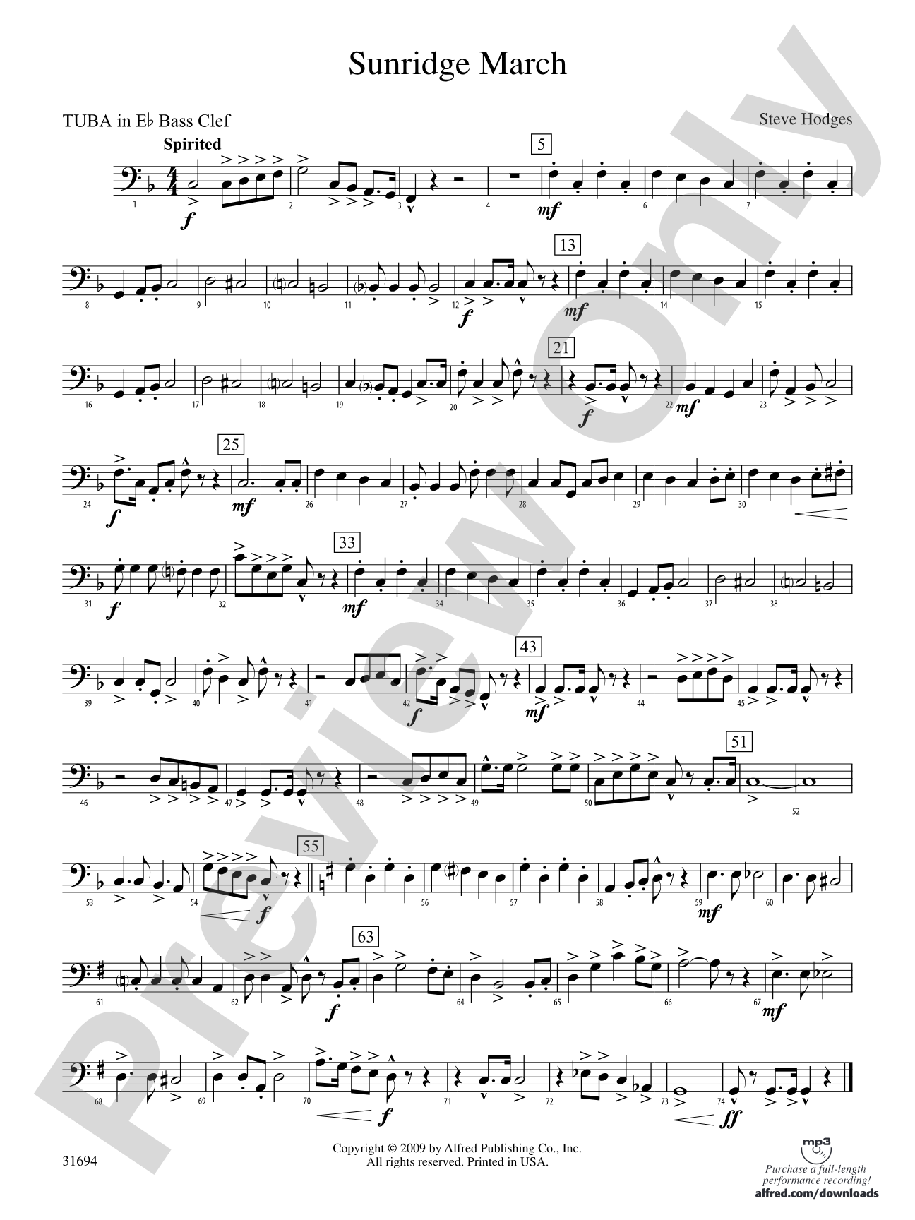 Sunridge March: (wp) E-flat Tuba B.C.