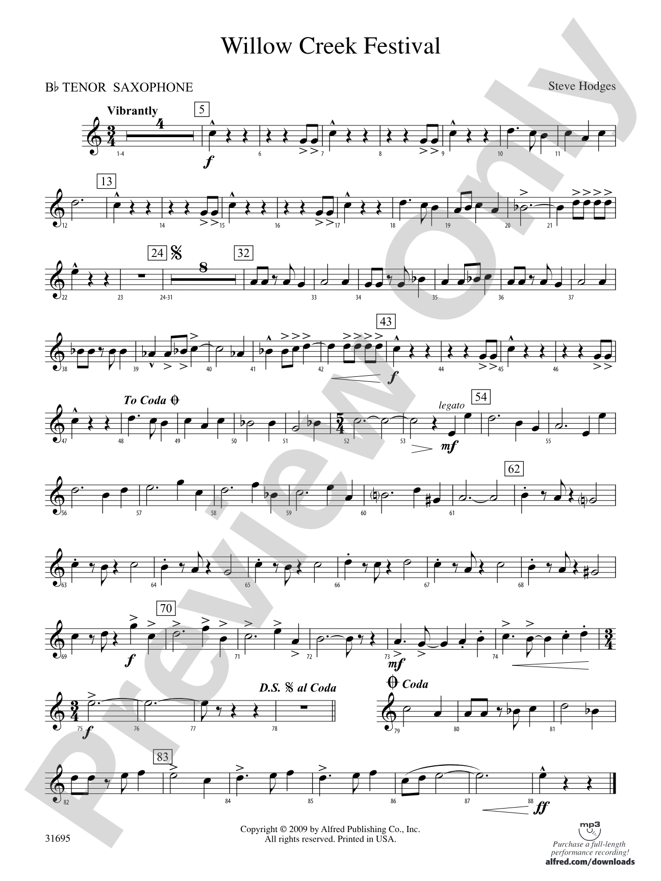 Willow Creek Festival: B-flat Tenor Saxophone