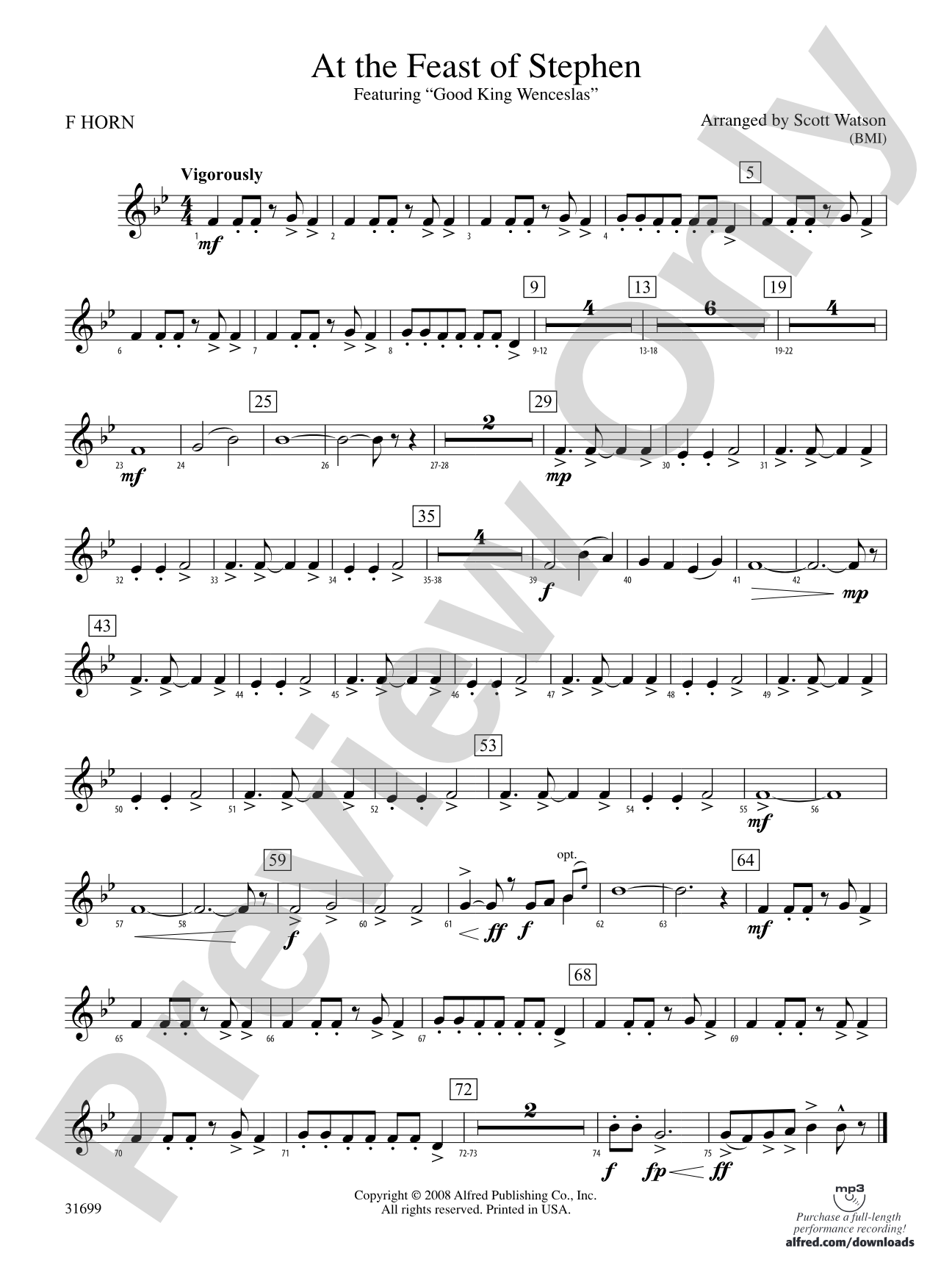 At the Feast of Stephen: 1st F Horn