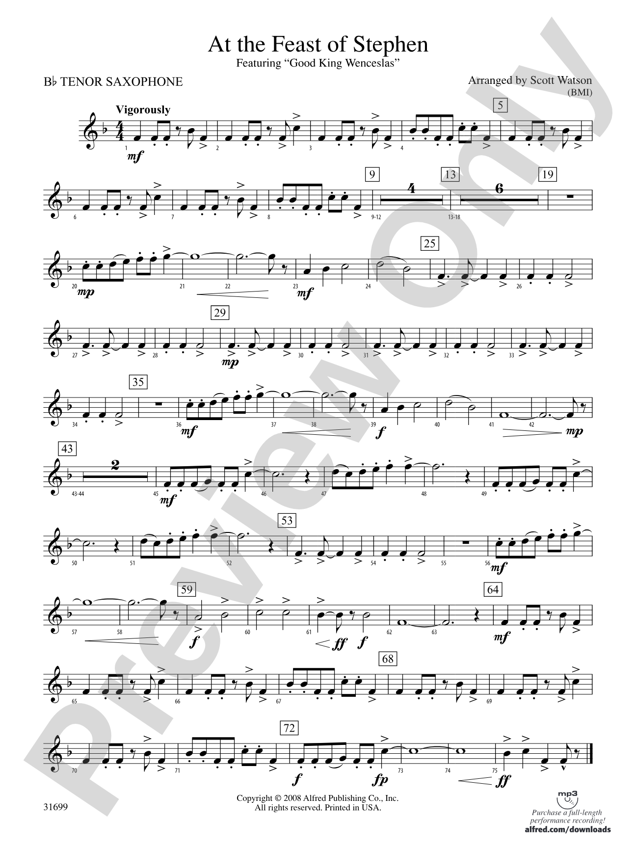 At the Feast of Stephen: B-flat Tenor Saxophone