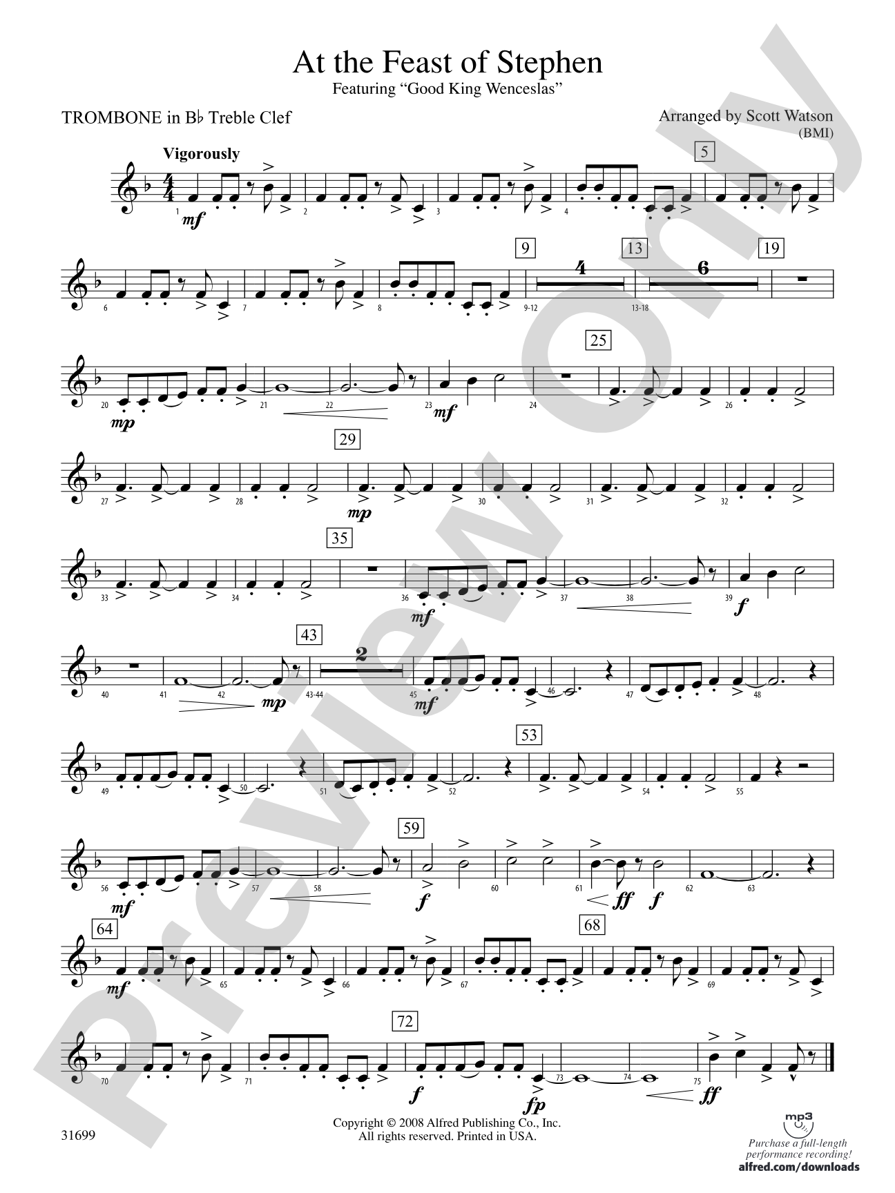 At the Feast of Stephen: (wp) 1st B-flat Trombone T.C.
